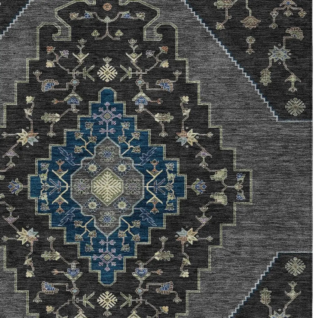 5' X 8' Black And Navy Blue Geometric Washable Indoor Outdoor Area Rug Homeroots Outdoor