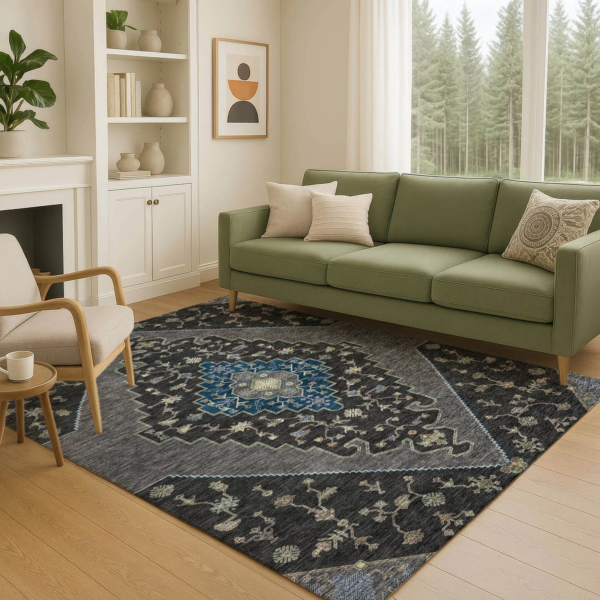 5' X 8' Black And Navy Blue Geometric Washable Indoor Outdoor Area Rug Homeroots Outdoor