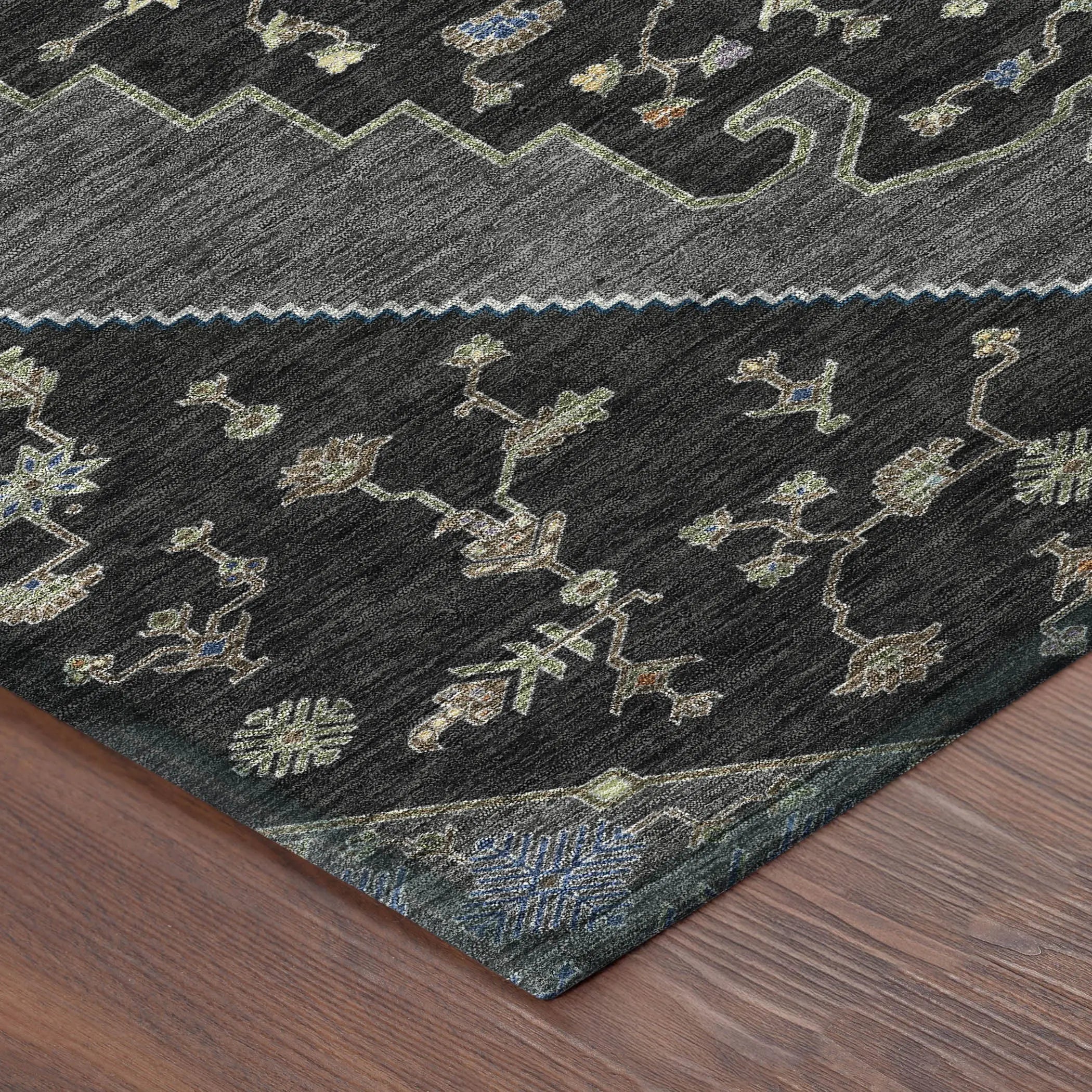 5' X 8' Black And Navy Blue Geometric Washable Indoor Outdoor Area Rug Homeroots Outdoor