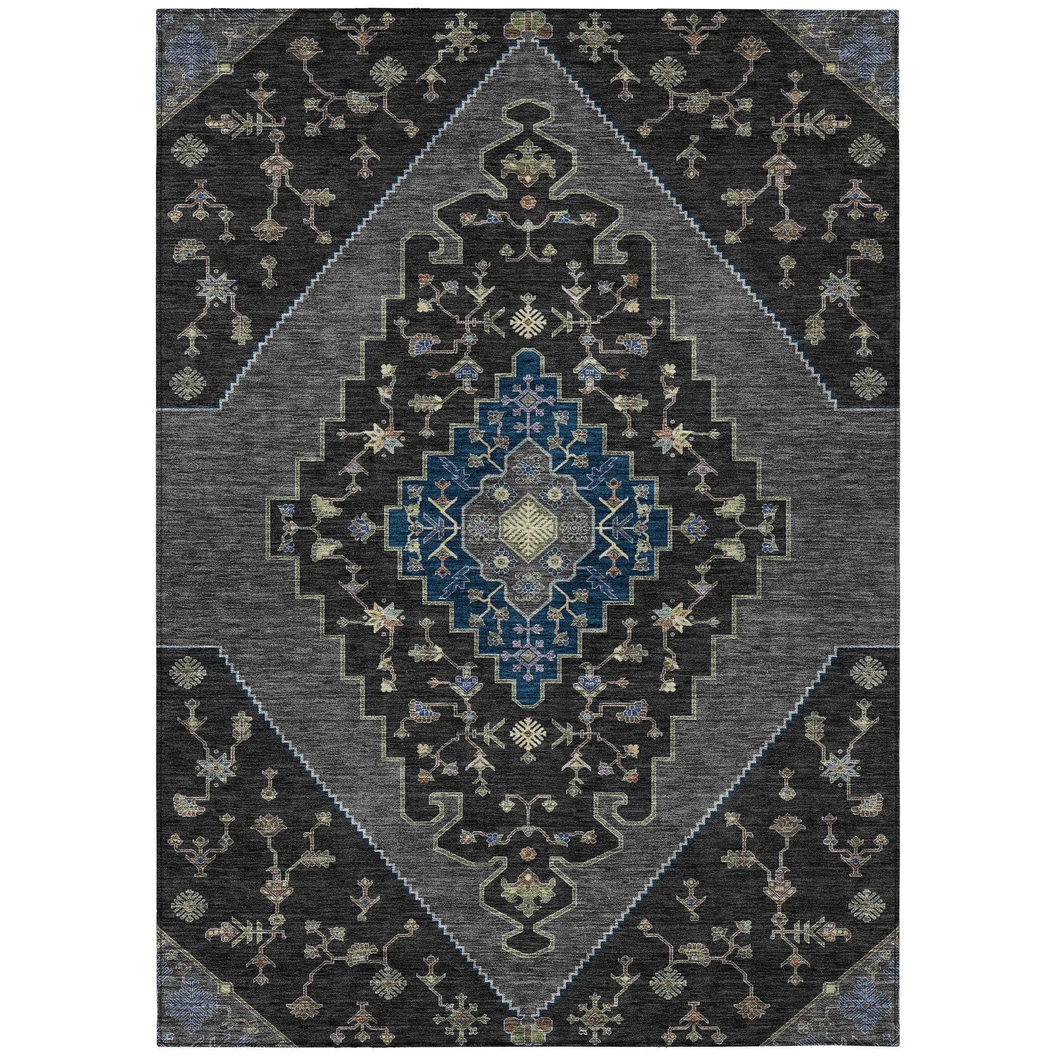 5' X 8' Black And Navy Blue Geometric Washable Indoor Outdoor Area Rug Homeroots Outdoor