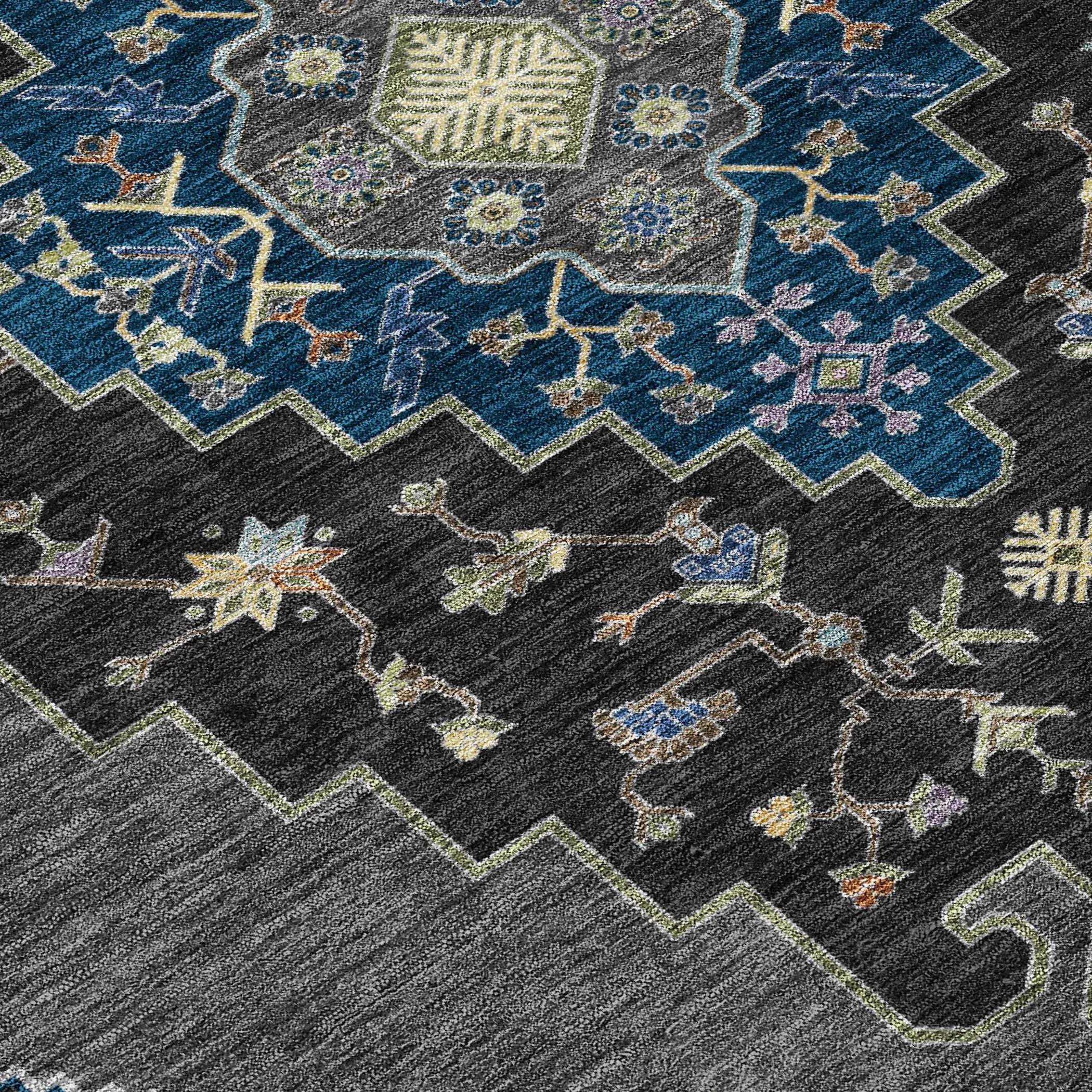 5' X 8' Black And Navy Blue Geometric Washable Indoor Outdoor Area Rug Homeroots Outdoor