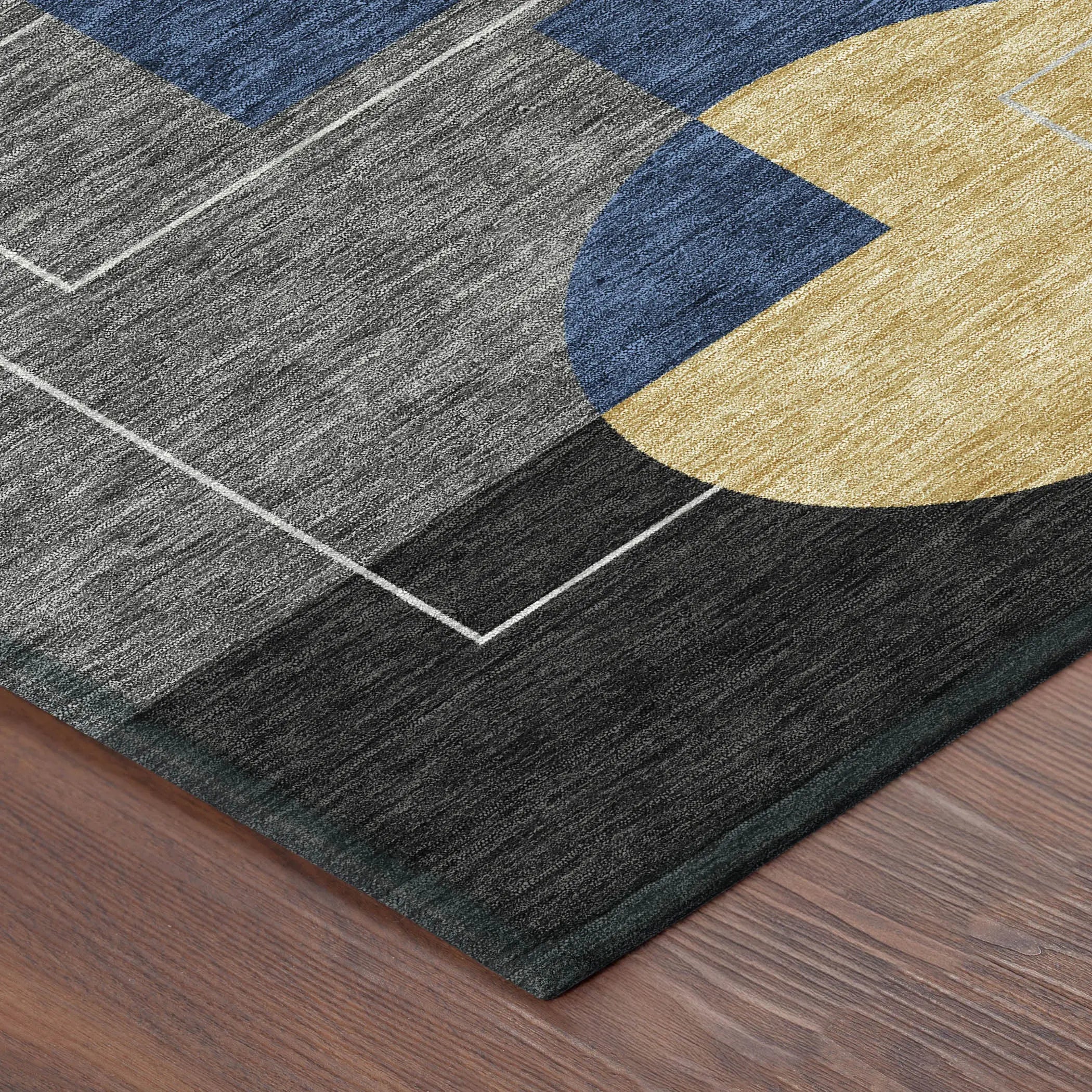 5' X 8' Black And Navy Blue Geometric Washable Indoor Outdoor Area Rug Homeroots Outdoor