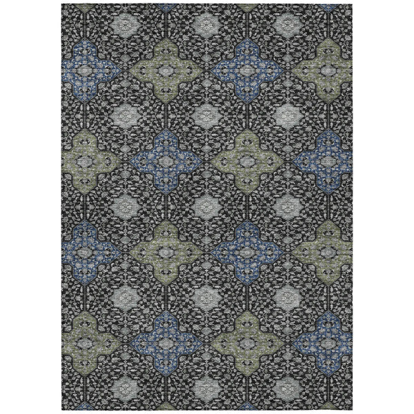 5' X 8' Black And Olive Green Damask Washable Indoor Outdoor Area Rug Homeroots Outdoor