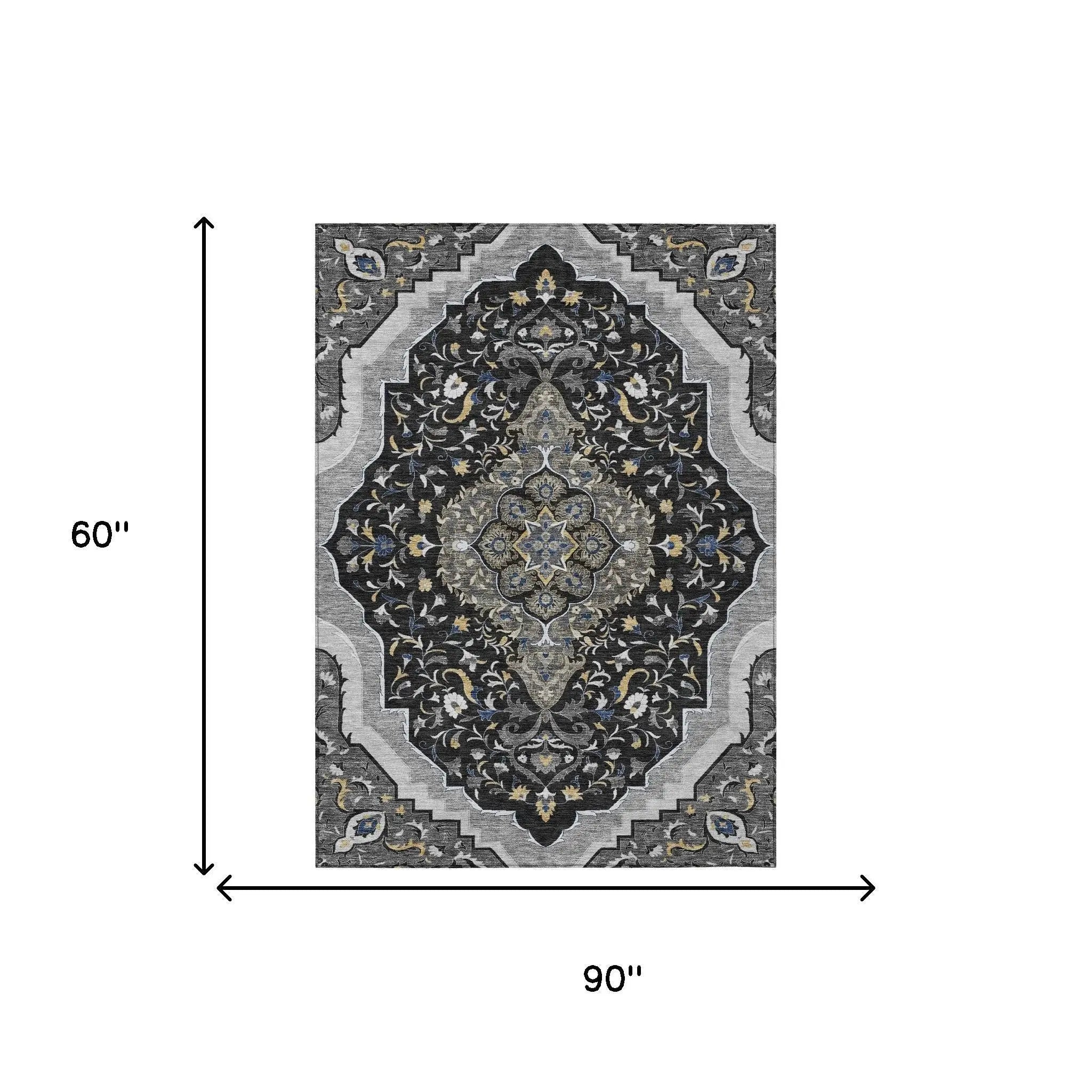 5' X 8' Black And Orange Medallion Washable Indoor Outdoor Area Rug Homeroots Outdoor