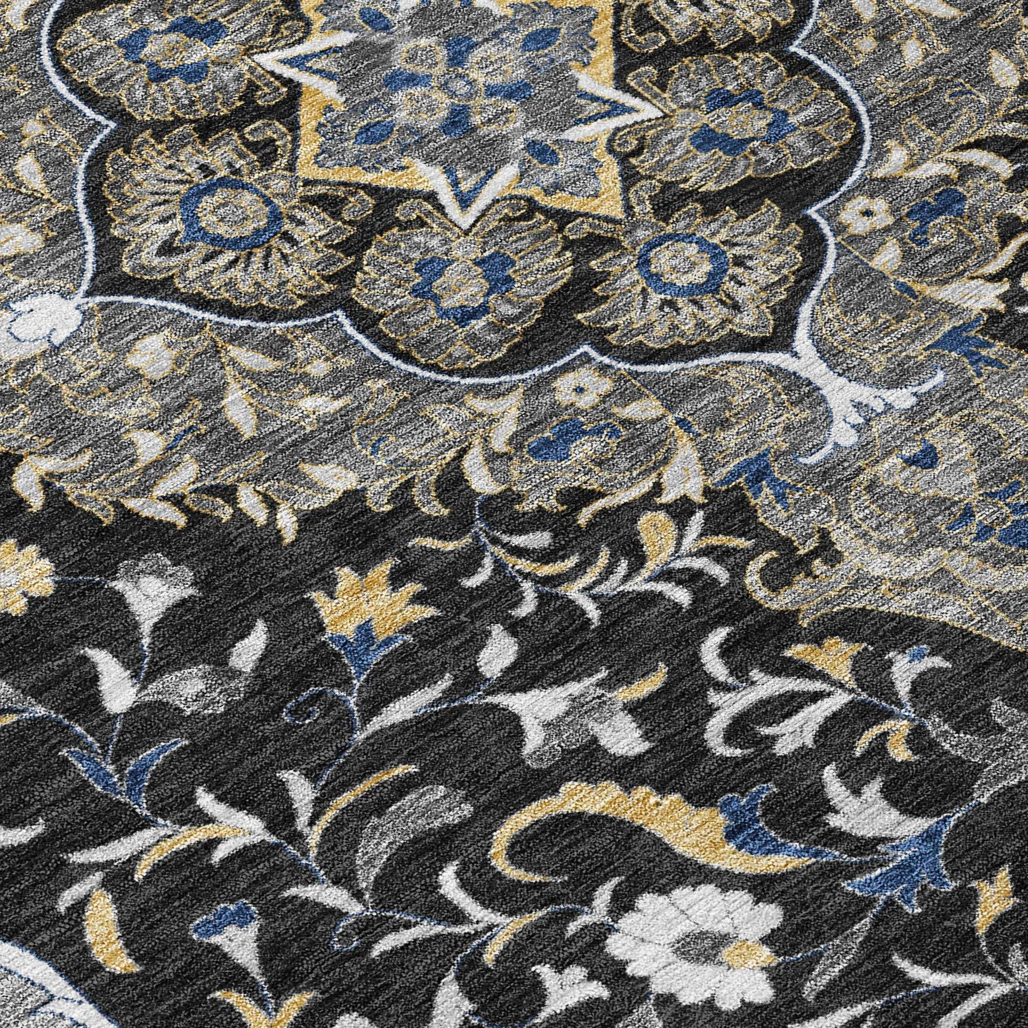 5' X 8' Black And Orange Medallion Washable Indoor Outdoor Area Rug Homeroots Outdoor
