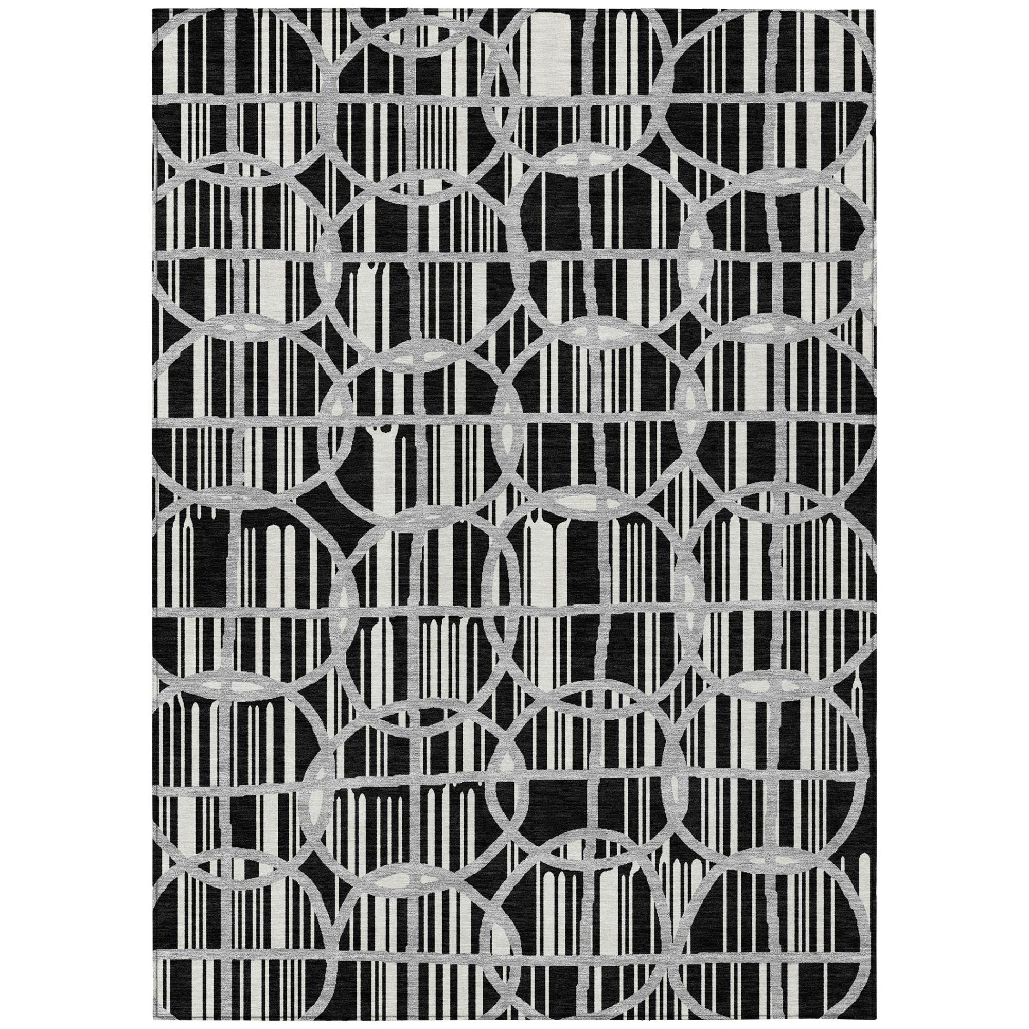 5' X 8' Black And Pewter Geometric Washable Indoor Outdoor Area Rug Homeroots Outdoor