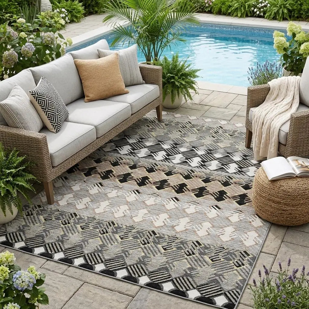 5' X 8' Black And Pewter Striped Washable Indoor Outdoor Area Rug Homeroots Outdoor