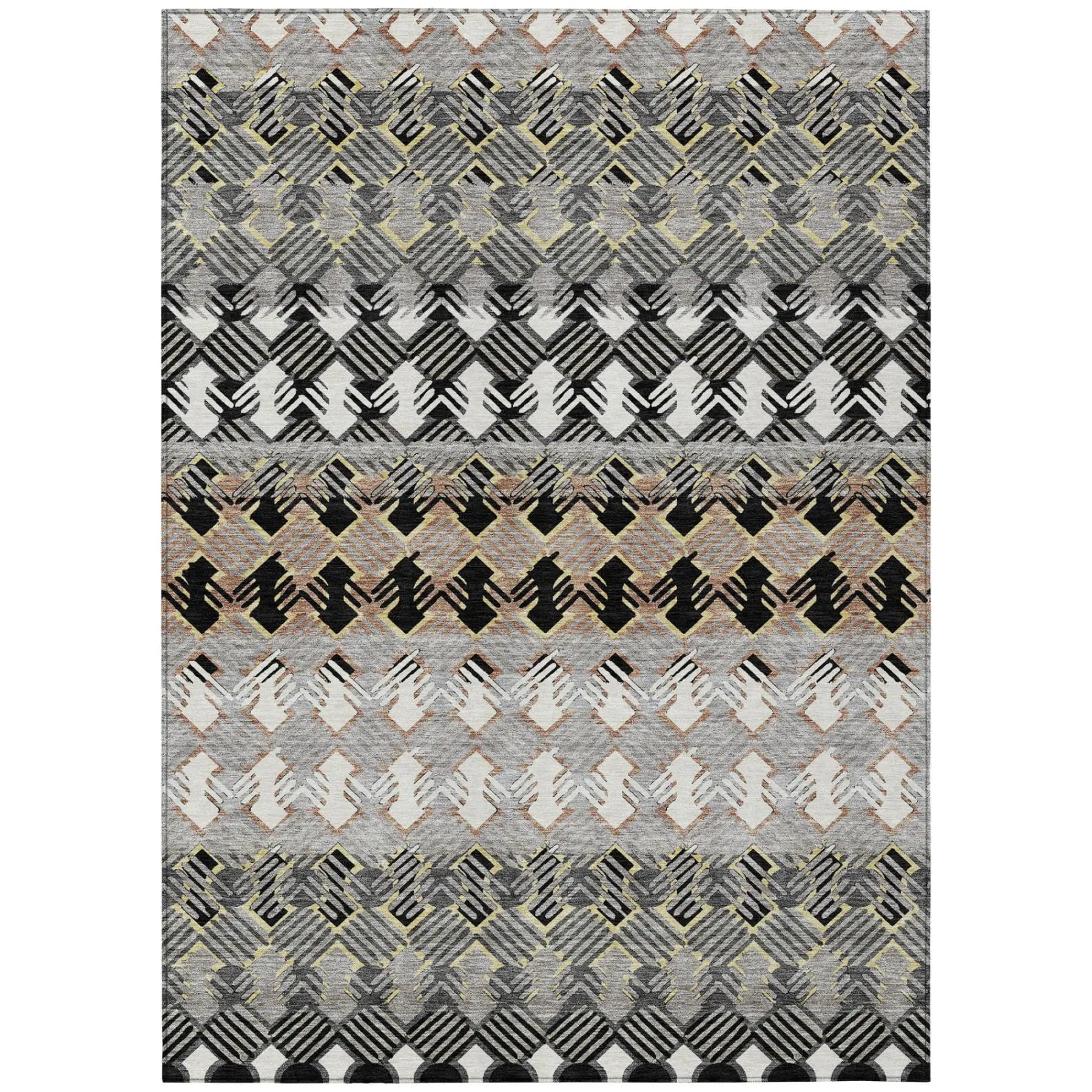 5' X 8' Black And Pewter Striped Washable Indoor Outdoor Area Rug Homeroots Outdoor