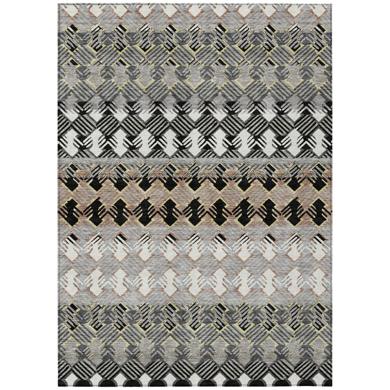 5' X 8' Black And Pewter Striped Washable Indoor Outdoor Area Rug Homeroots Outdoor