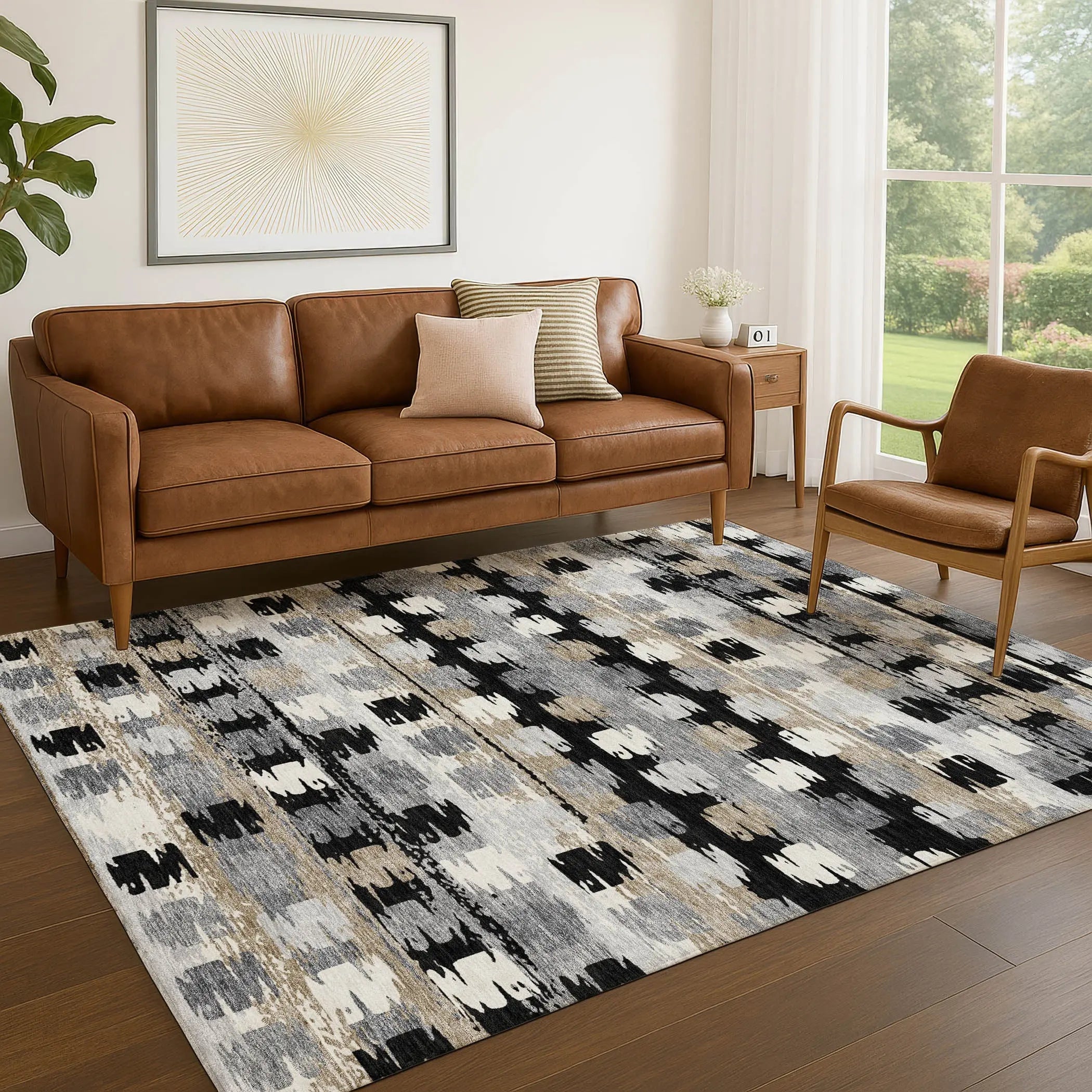 5' X 8' Black And Purple Abstract Washable Indoor Outdoor Area Rug Homeroots Outdoor