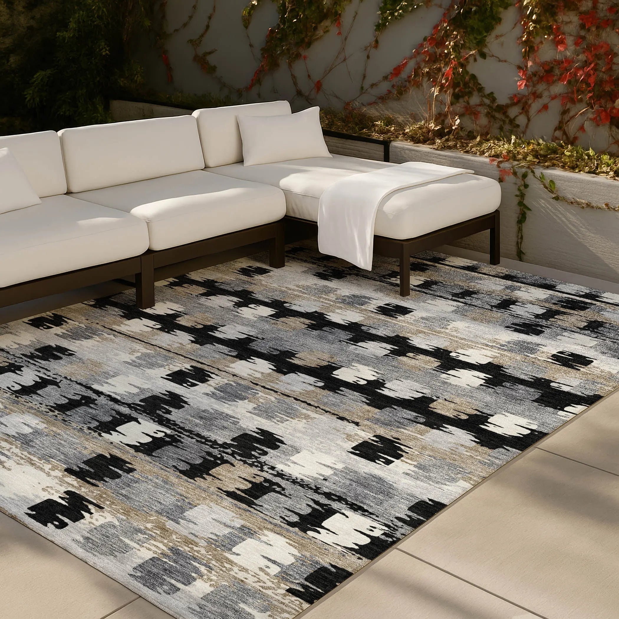 5' X 8' Black And Purple Abstract Washable Indoor Outdoor Area Rug Homeroots Outdoor