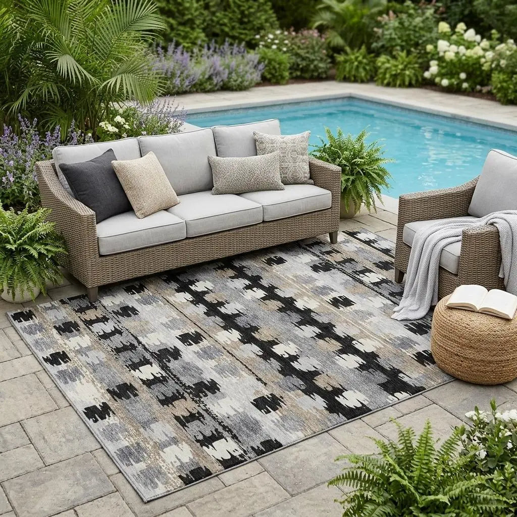 5' X 8' Black And Purple Abstract Washable Indoor Outdoor Area Rug Homeroots Outdoor