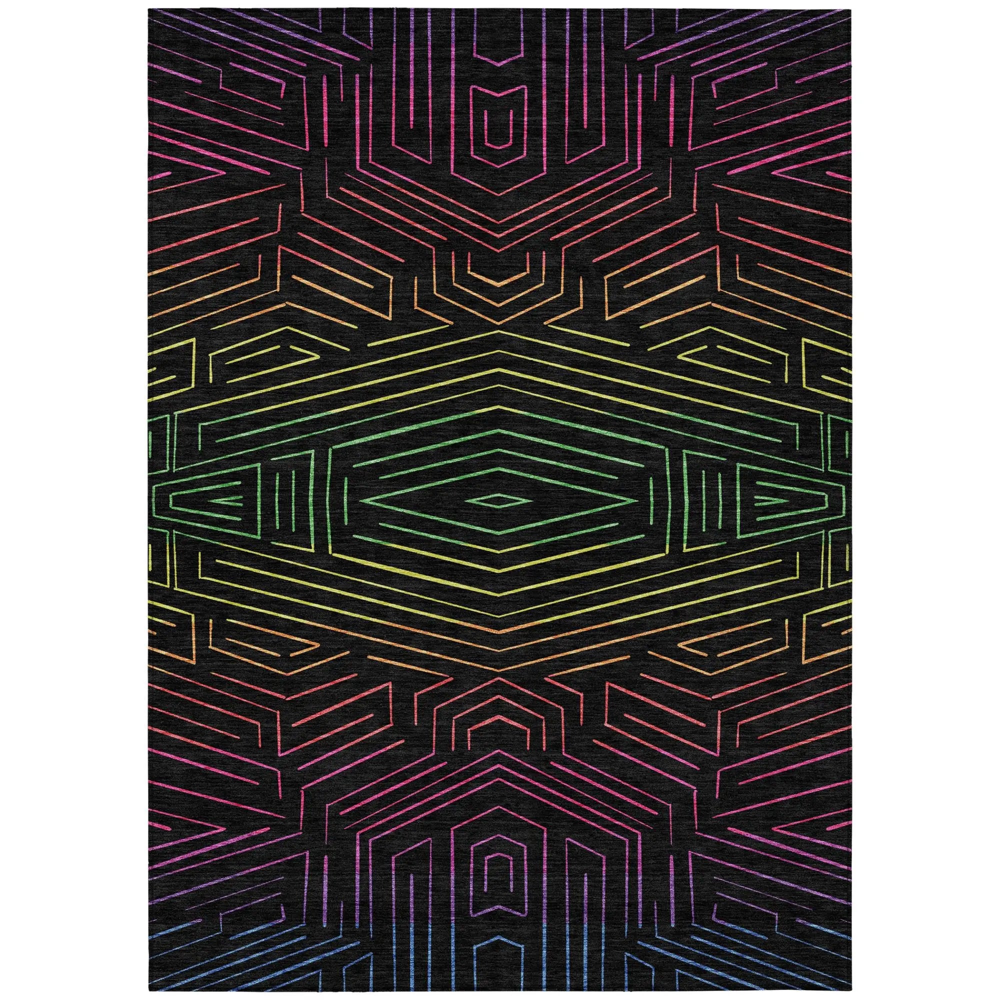 5' X 8' Black And Purple Geometric Washable Indoor Outdoor Area Rug Homeroots Outdoor