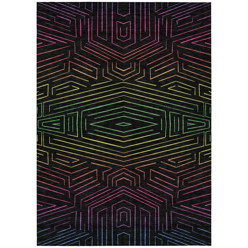 5' X 8' Black And Purple Geometric Washable Indoor Outdoor Area Rug Homeroots Outdoor