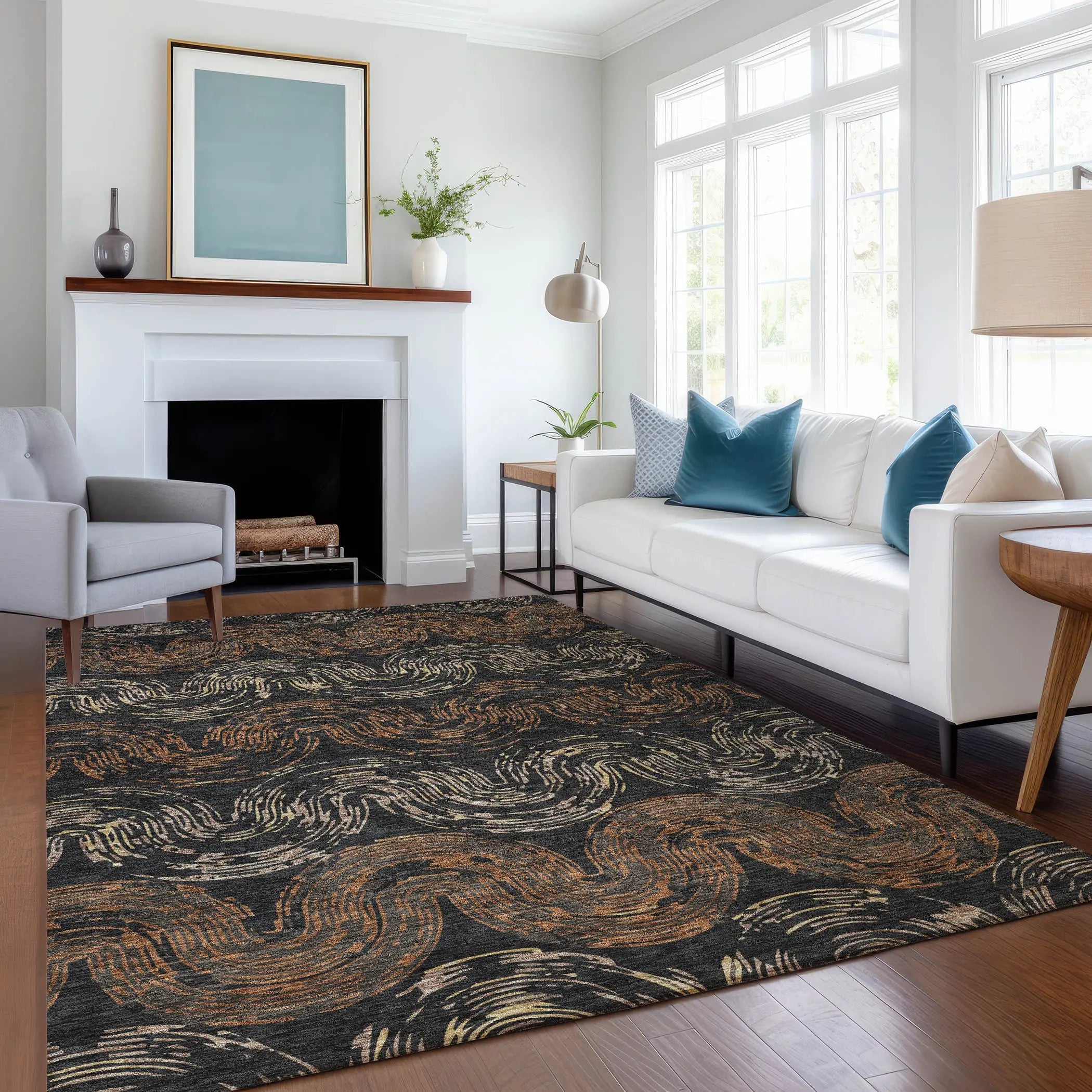 5' X 8' Black And Rust Abstract Washable Indoor Outdoor Area Rug Homeroots Outdoor