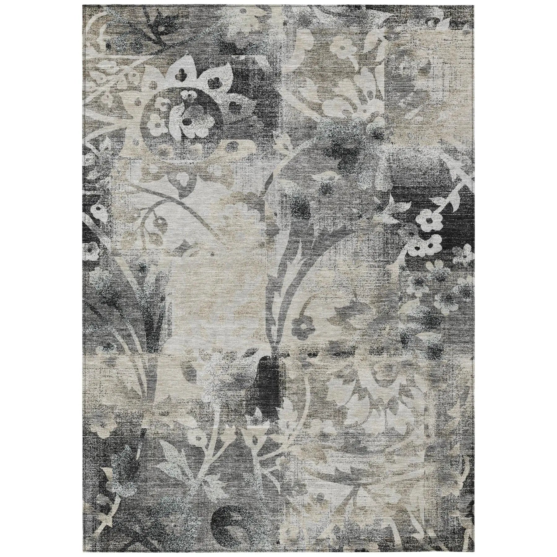 5' X 8' Black And Silver Botanical Leaves Washable Indoor Outdoor Area Rug Homeroots Outdoor
