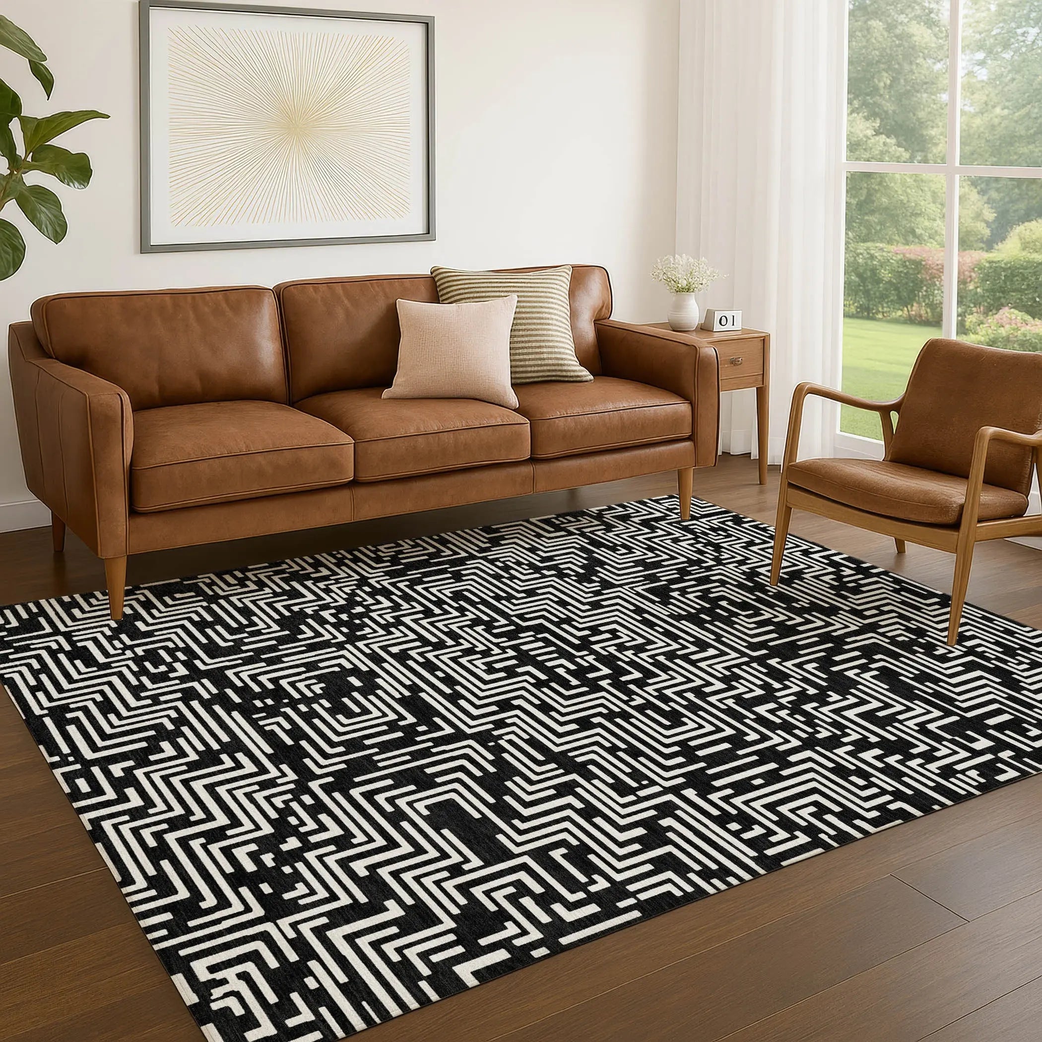 5' X 8' Black And Silver Geometric Washable Indoor Outdoor Area Rug Homeroots Outdoor