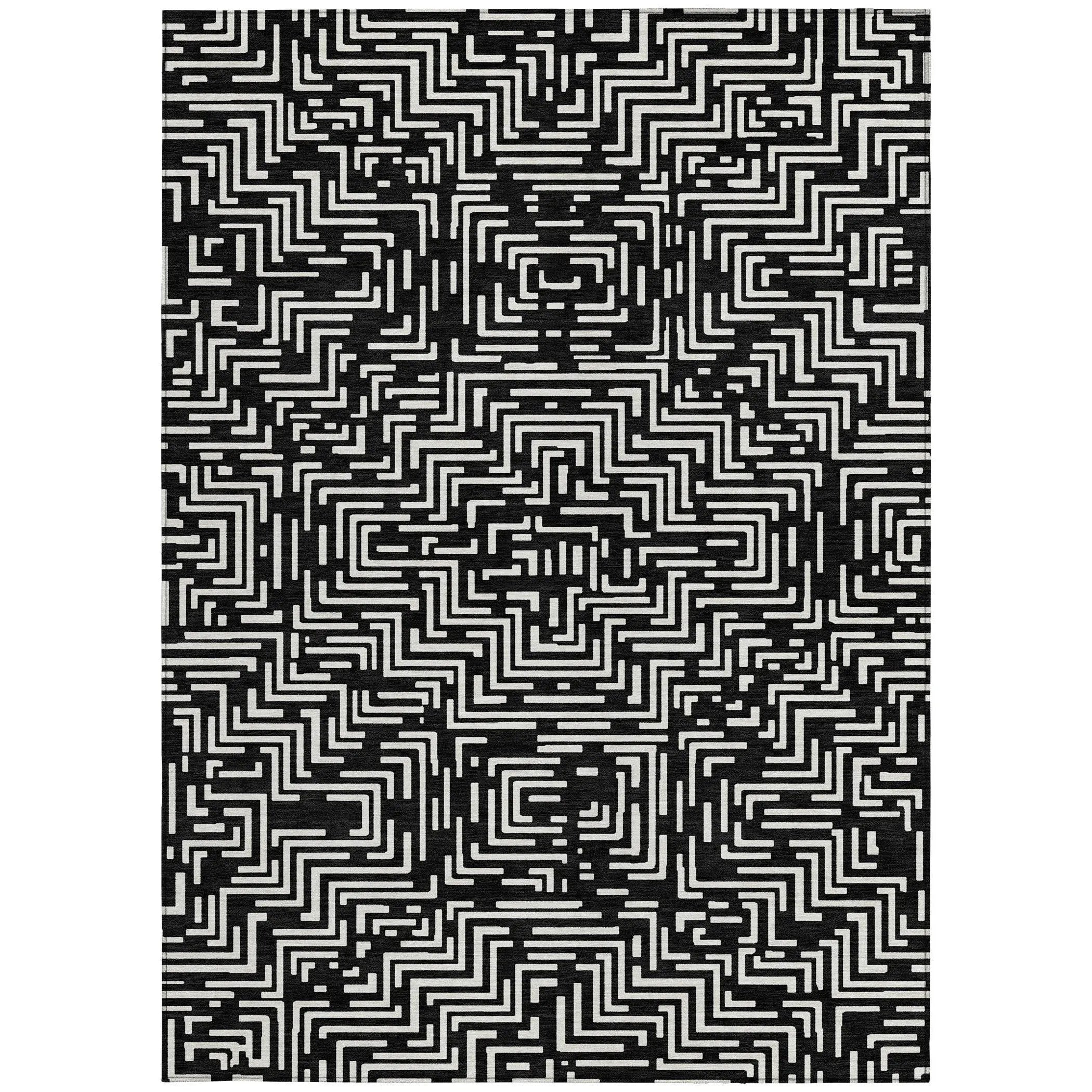 5' X 8' Black And Silver Geometric Washable Indoor Outdoor Area Rug Homeroots Outdoor