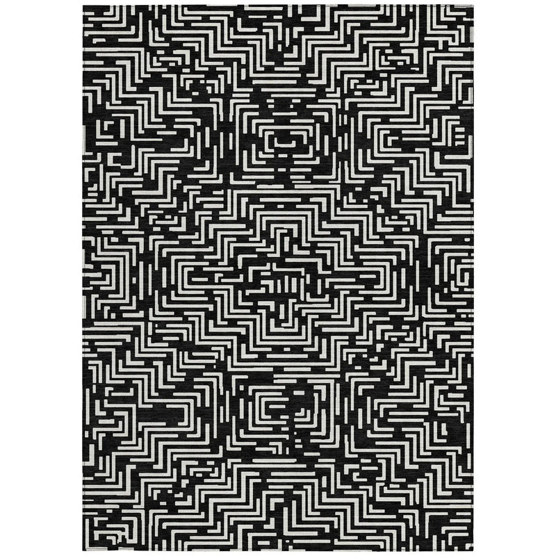 5' X 8' Black And Silver Geometric Washable Indoor Outdoor Area Rug Homeroots Outdoor