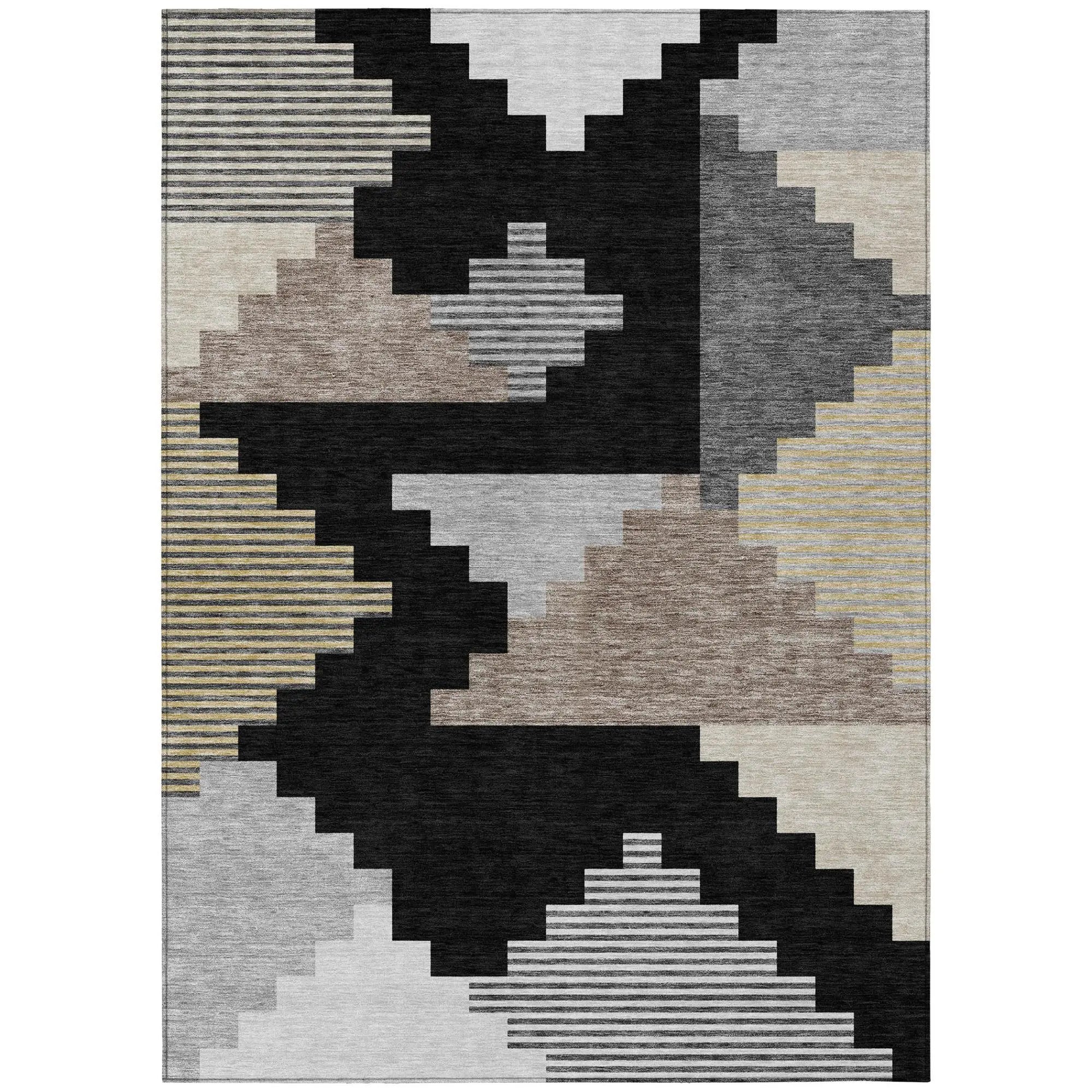 5' X 8' Black And Silver Geometric Washable Indoor Outdoor Area Rug Homeroots Outdoor