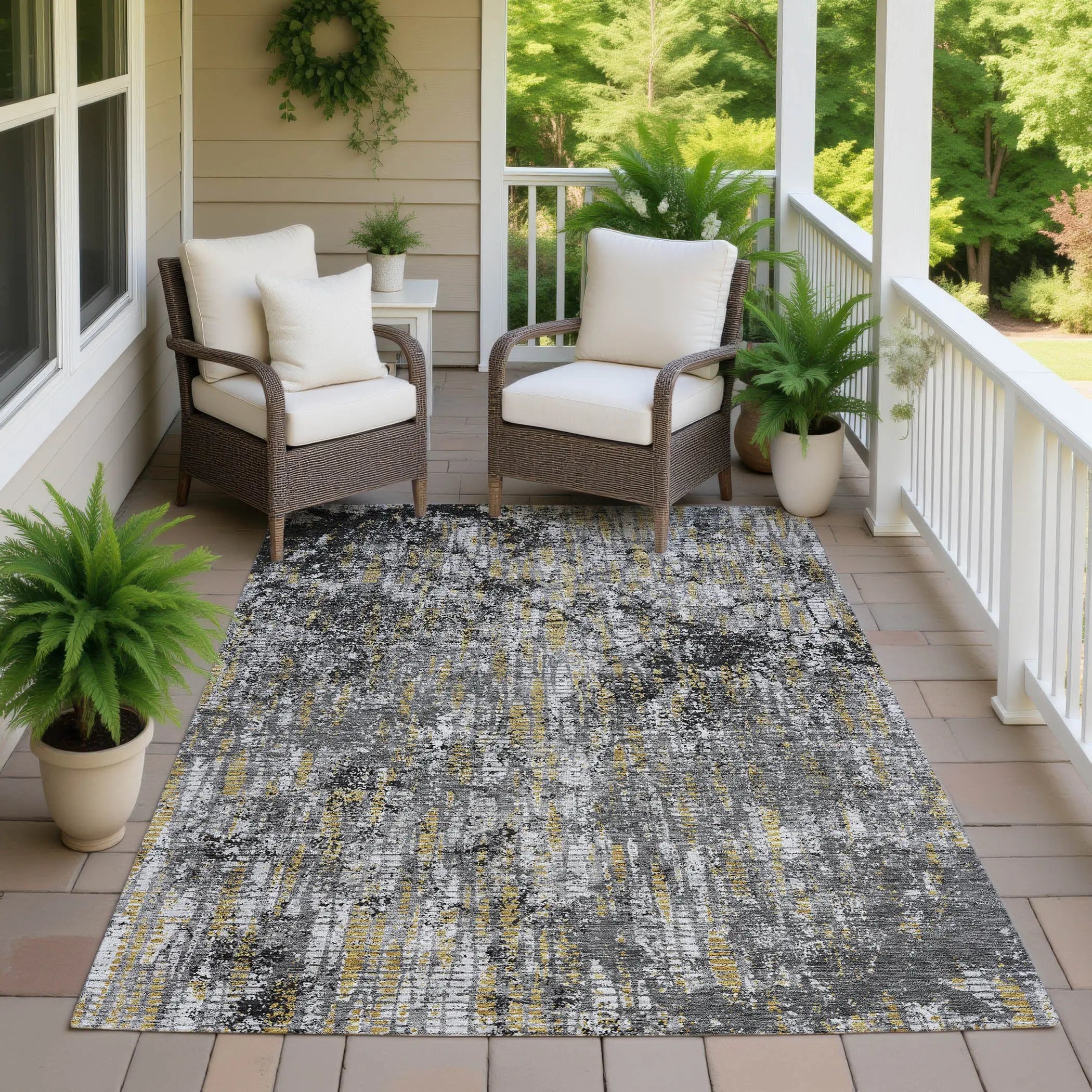 5' X 8' Black And Taupe Abstract Washable Indoor Outdoor Area Rug Homeroots Outdoor