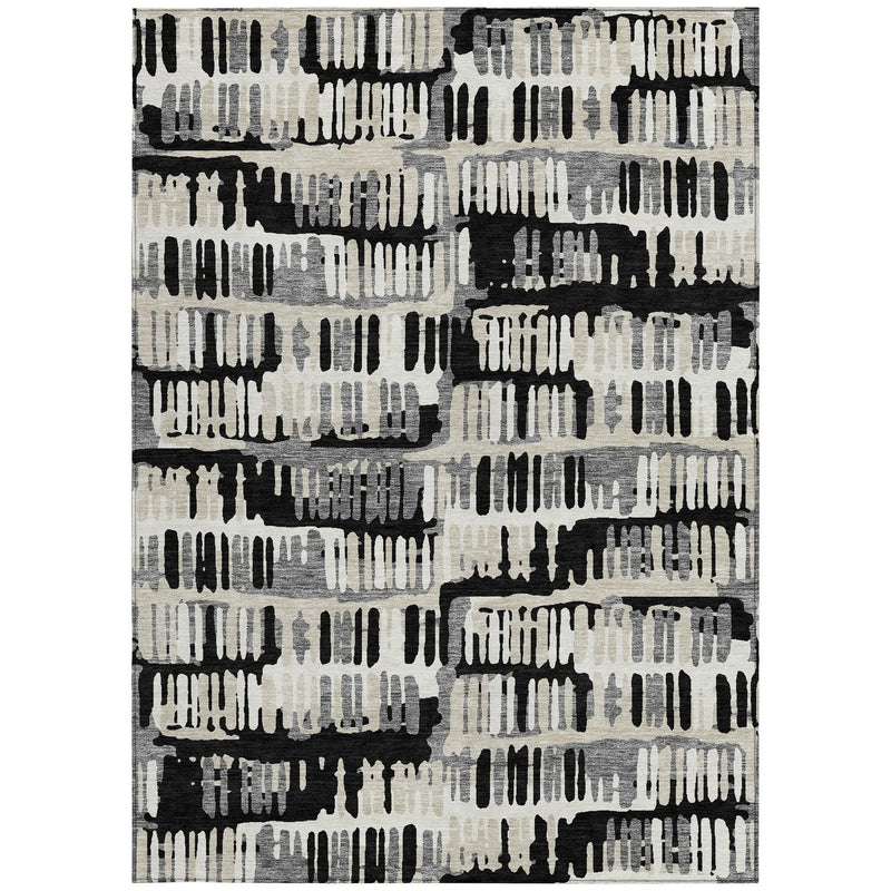 5' X 8' Black And Taupe Abstract Washable Indoor Outdoor Area Rug Homeroots Outdoor