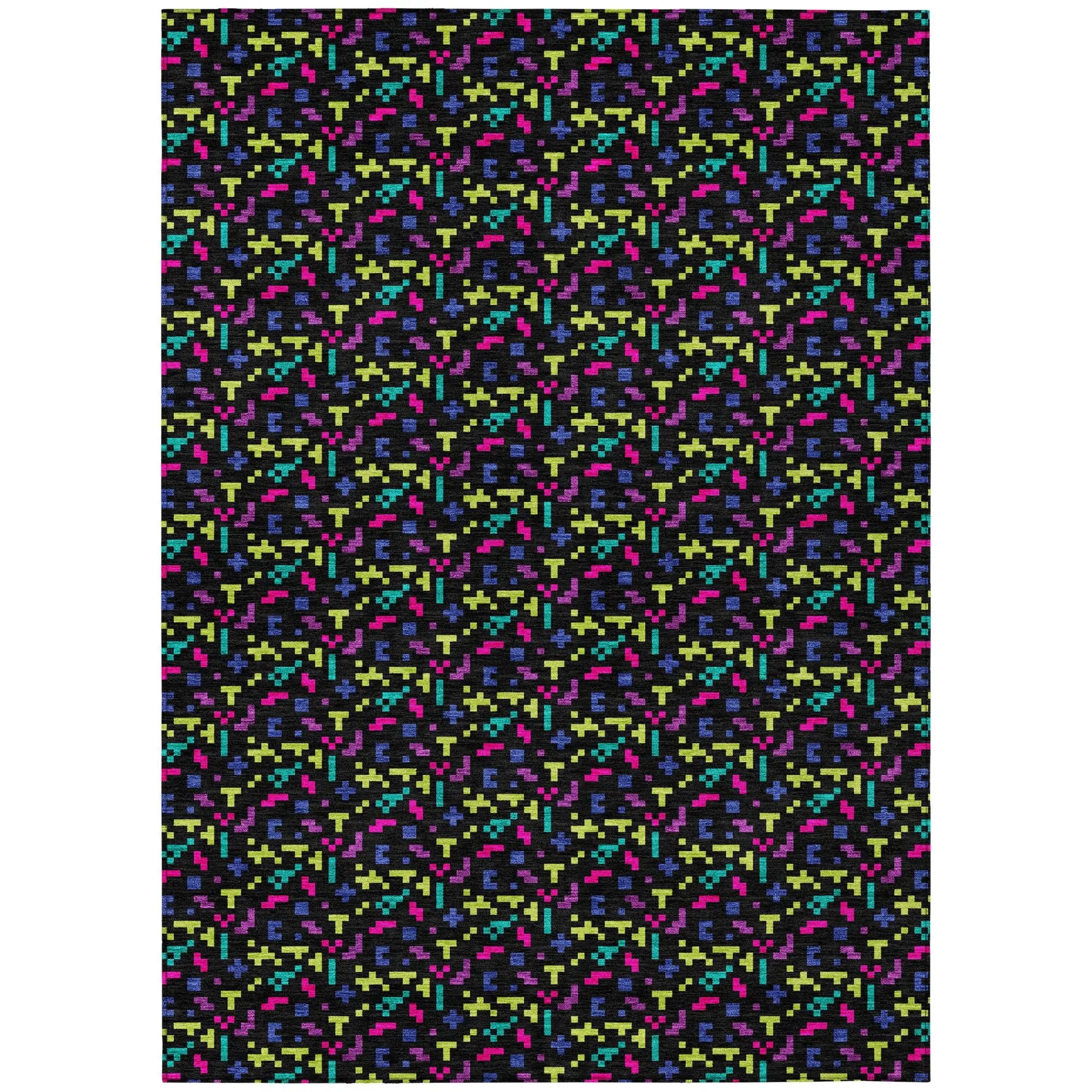 5' X 8' Black And Teal Blue Abstract Washable Indoor Outdoor Area Rug Homeroots Outdoor