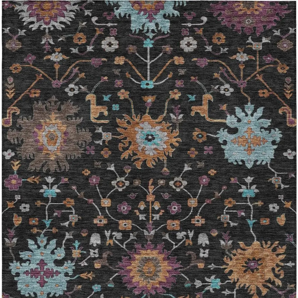 5' X 8' Black And Teal Blue Faux Bois Washable Indoor Outdoor Area Rug Homeroots Outdoor