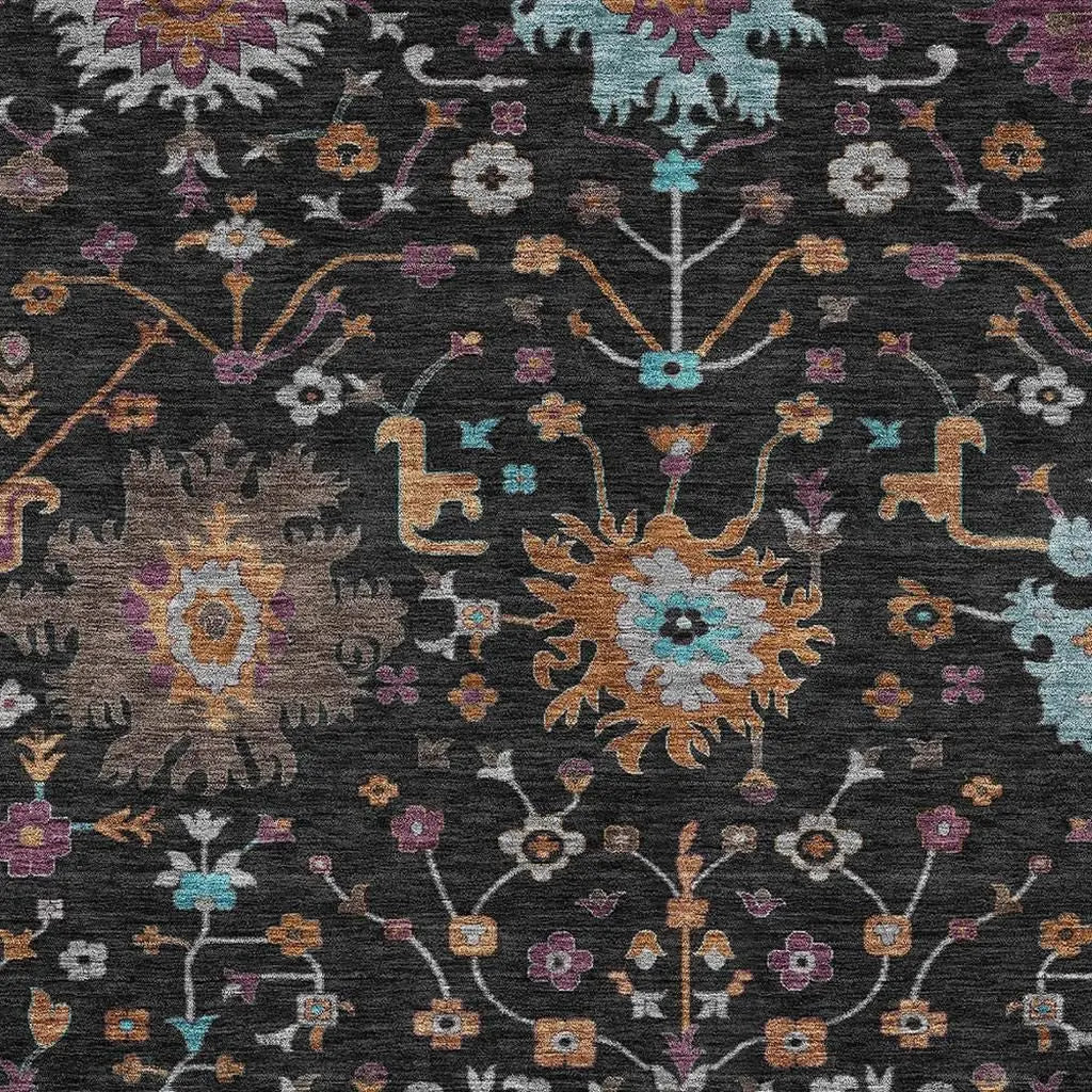 5' X 8' Black And Teal Blue Faux Bois Washable Indoor Outdoor Area Rug Homeroots Outdoor