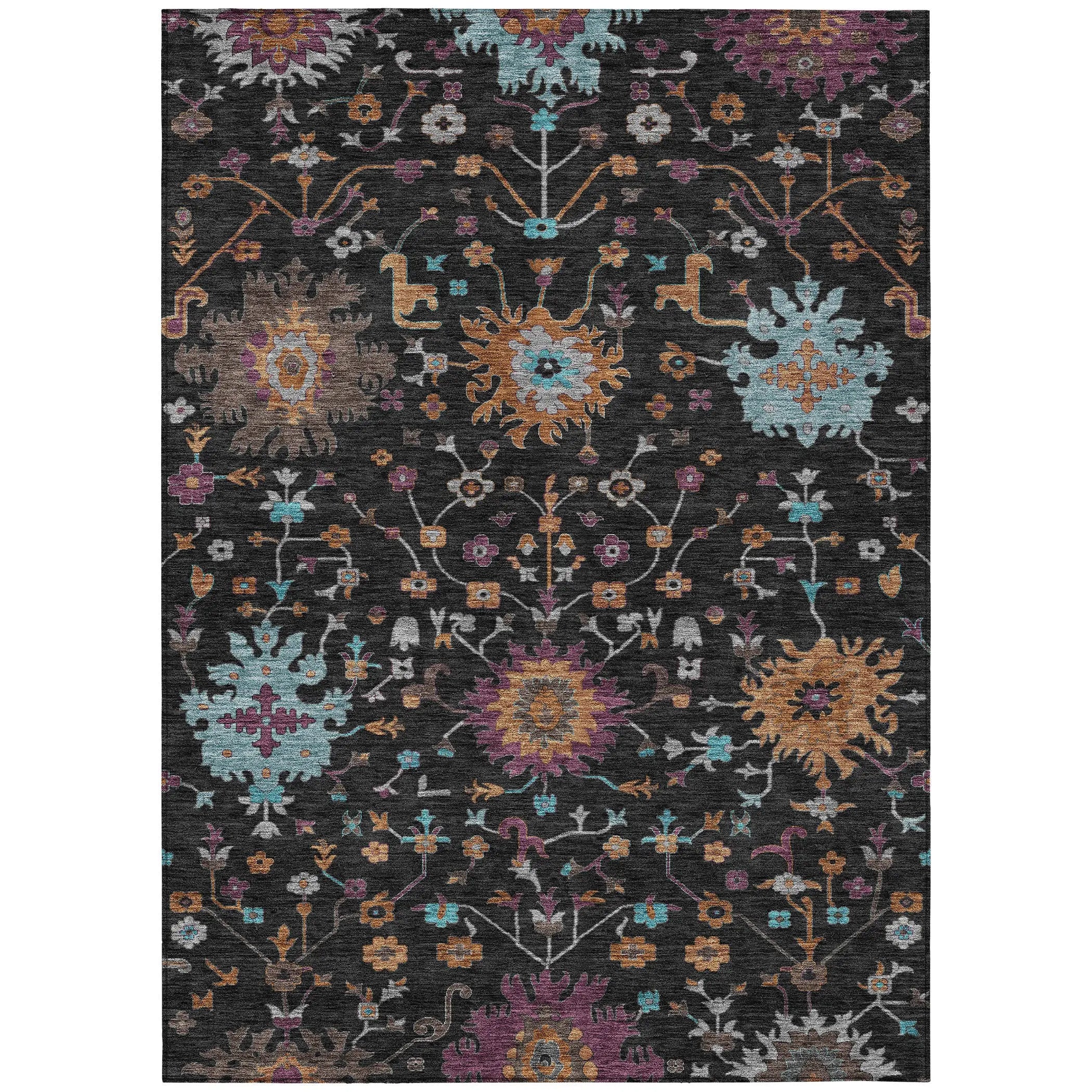 5' X 8' Black And Teal Blue Faux Bois Washable Indoor Outdoor Area Rug Homeroots Outdoor