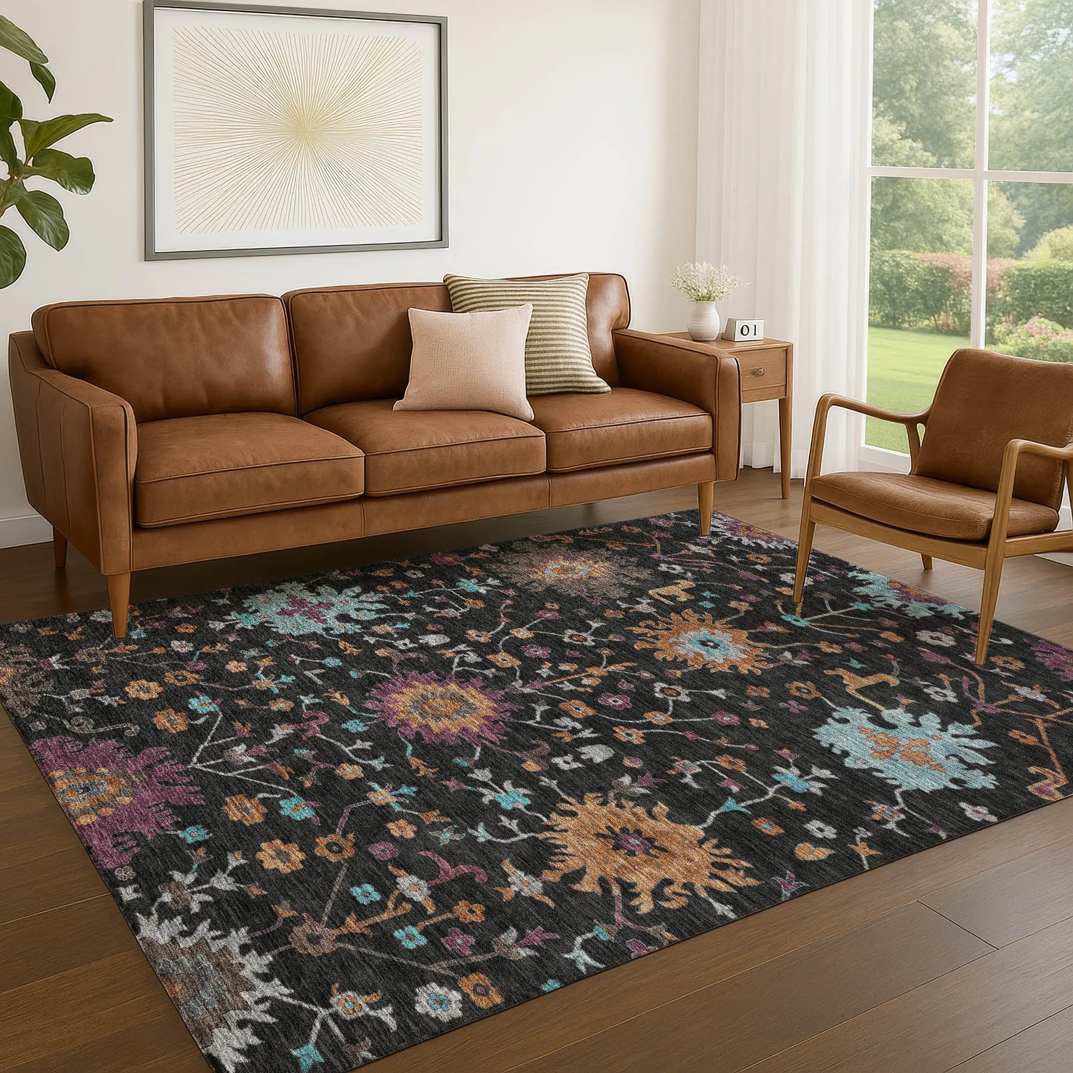 5' X 8' Black And Teal Blue Faux Bois Washable Indoor Outdoor Area Rug Homeroots Outdoor