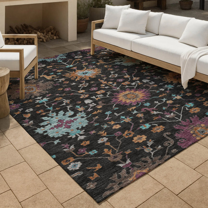 5' X 8' Black And Teal Blue Faux Bois Washable Indoor Outdoor Area Rug Homeroots Outdoor