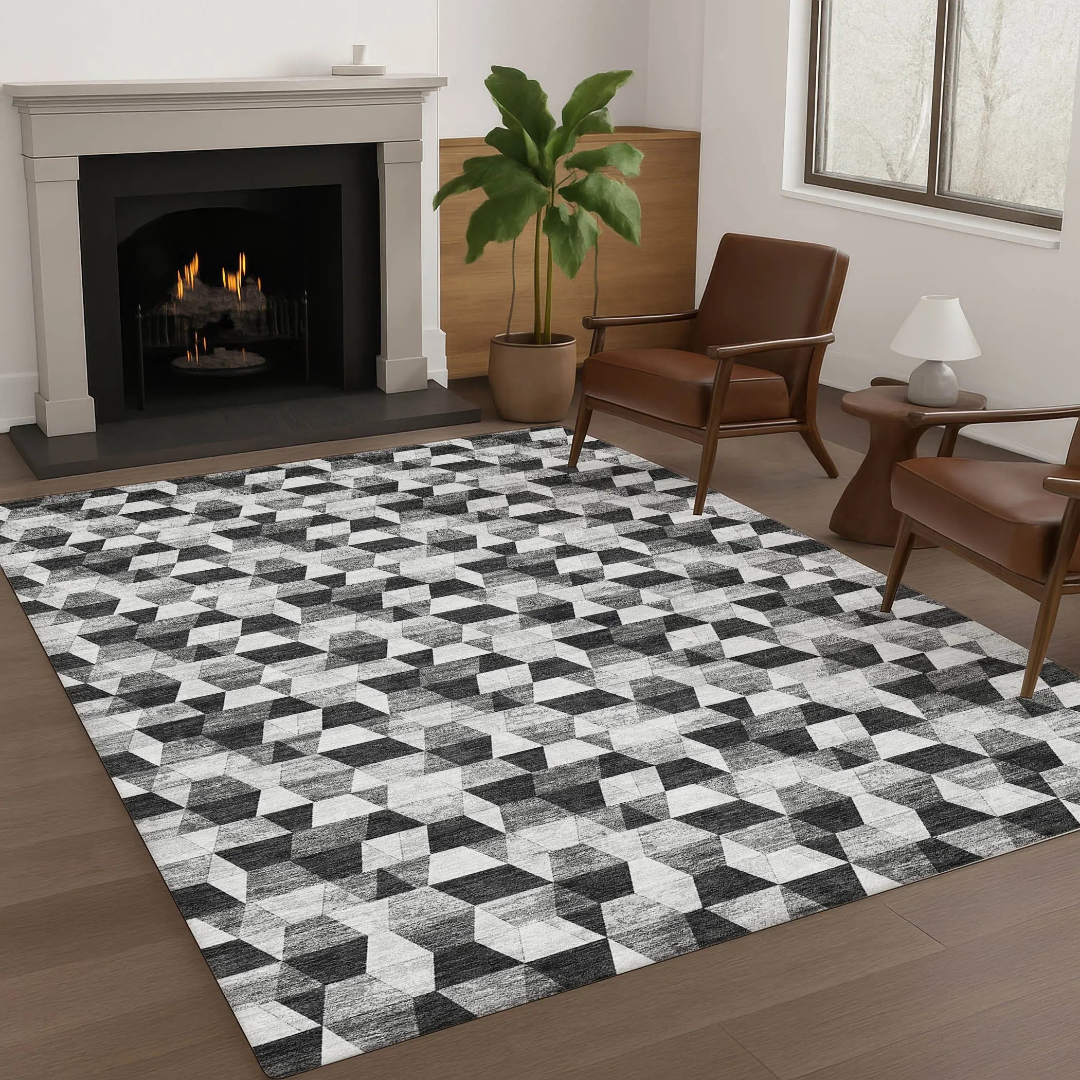 5' X 8' Black And Wheat Geometric Washable Indoor Outdoor Area Rug Homeroots Outdoor