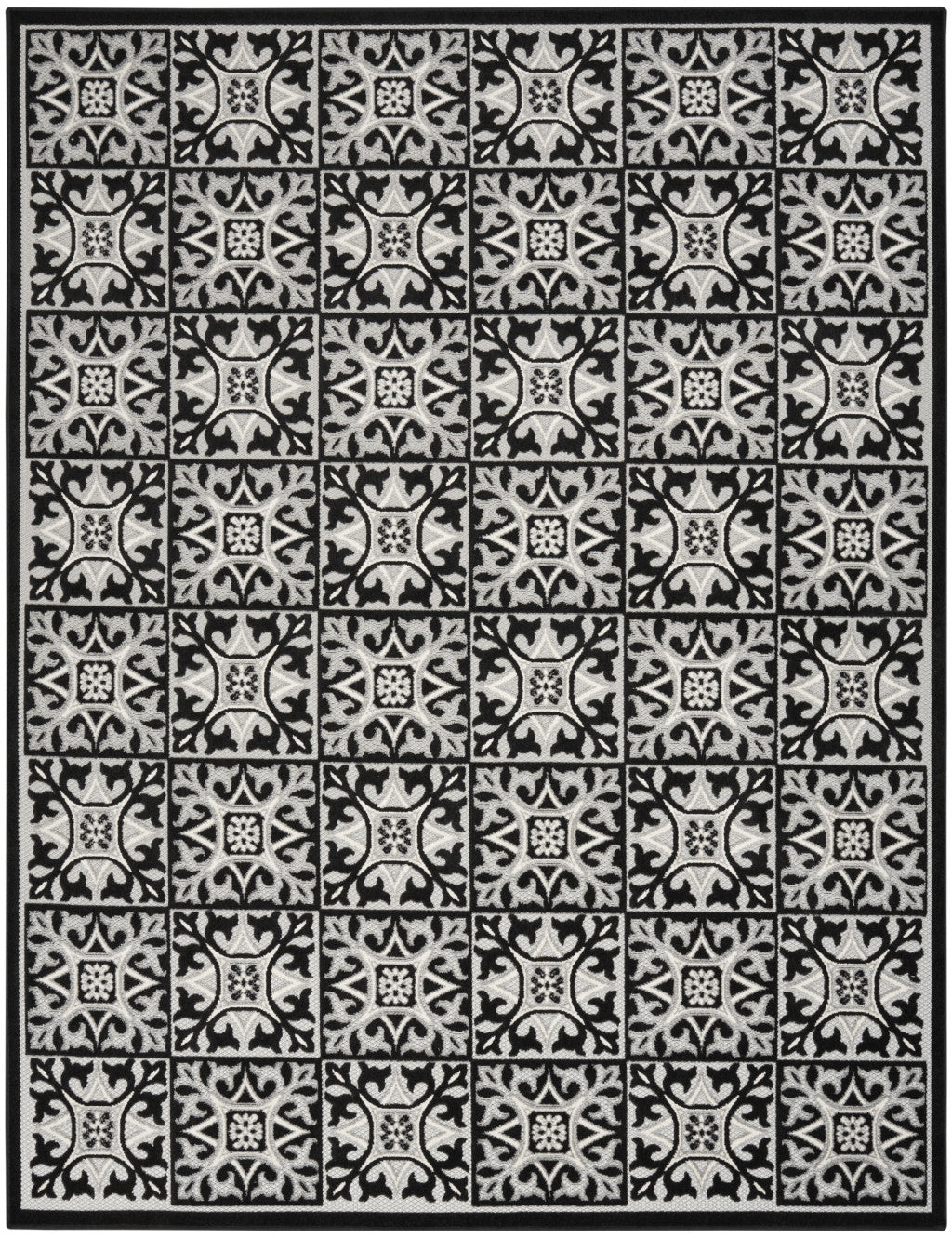 5' X 8' Black And White Fleur De Lis Stain Resistant Non Skid Area Rug Homeroots Outdoor