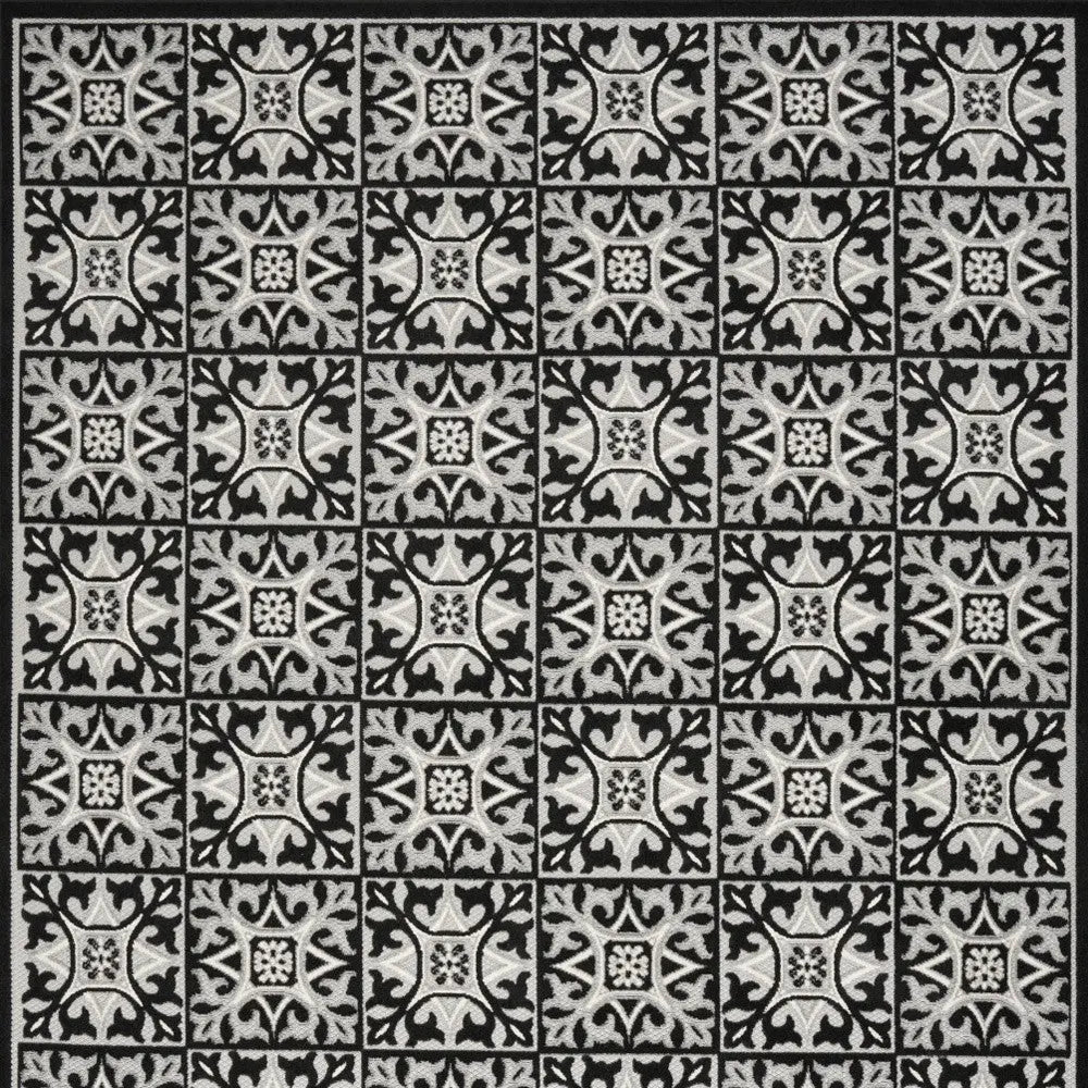 5' X 8' Black And White Fleur De Lis Stain Resistant Non Skid Area Rug Homeroots Outdoor