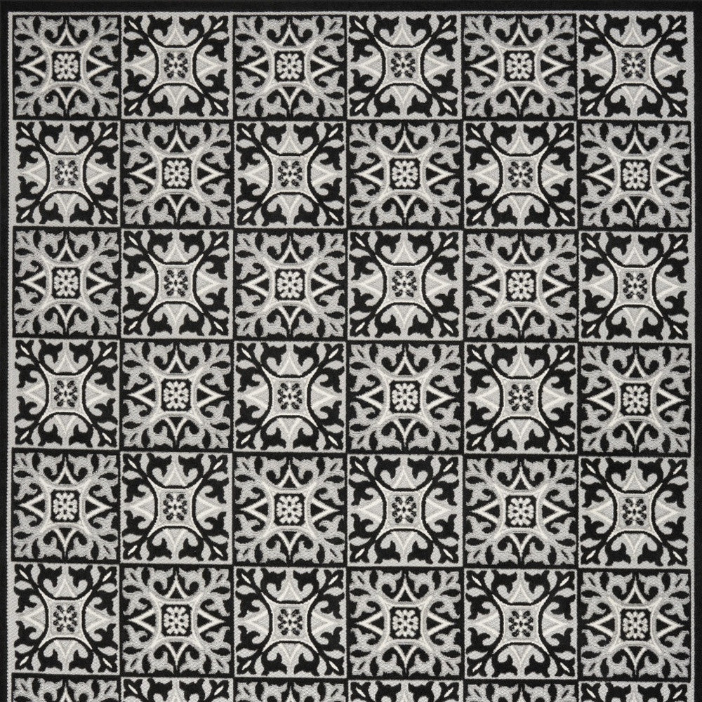 5' X 8' Black And White Fleur De Lis Stain Resistant Non Skid Area Rug Homeroots Outdoor