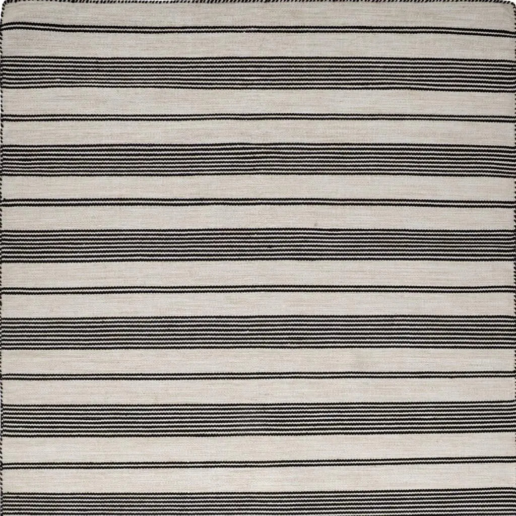 5' X 8' Black And White Striped Dhurrie Hand Woven Stain Resistant Area Rug Homeroots Outdoor