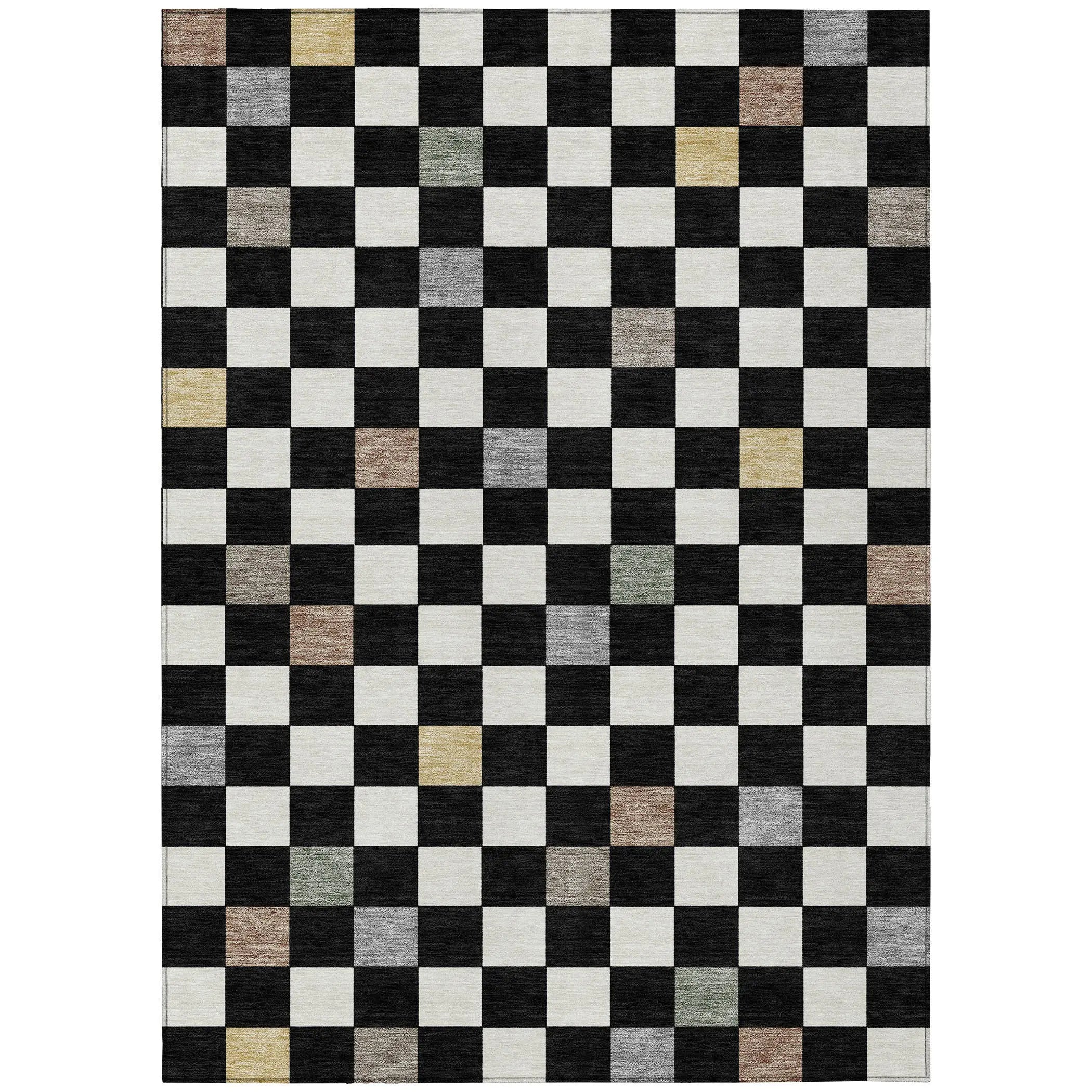 5' X 8' Black And Yellow Geometric Washable Indoor Outdoor Area Rug Homeroots Outdoor