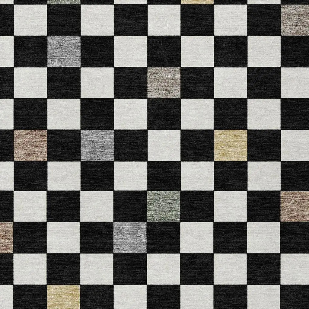 5' X 8' Black And Yellow Geometric Washable Indoor Outdoor Area Rug Homeroots Outdoor