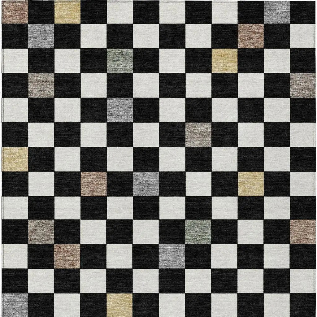 5' X 8' Black And Yellow Geometric Washable Indoor Outdoor Area Rug Homeroots Outdoor