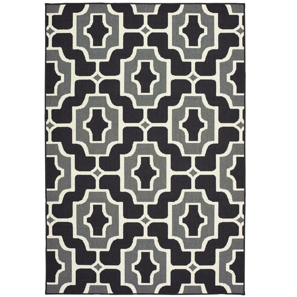 5' X 8' Black and Gray Geometric Stain Resistant Indoor Outdoor Area Rug Homeroots Outdoor