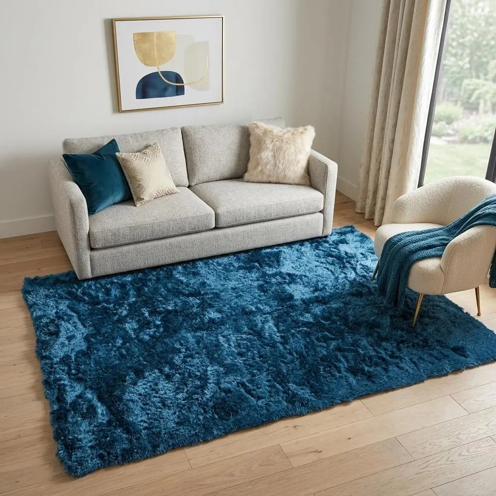 5' X 8' Blue And Black Shag Hand Tufted Area Rug Homeroots Home Decor