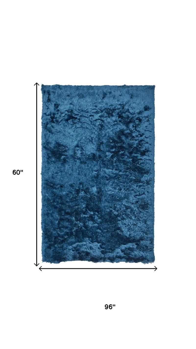 5' X 8' Blue And Black Shag Hand Tufted Area Rug Homeroots Home Decor