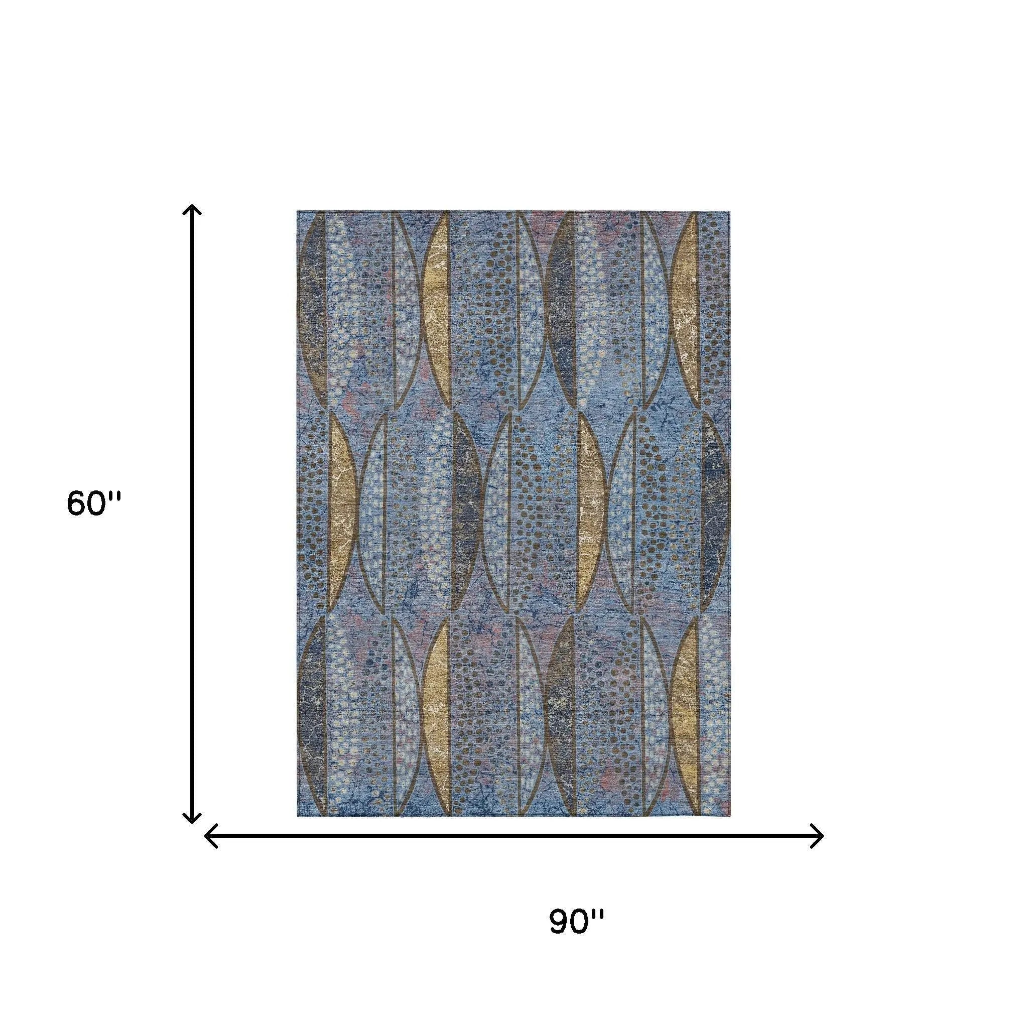 5' X 8' Blue And Brown Geometric Washable Indoor Outdoor Area Rug Homeroots Outdoor