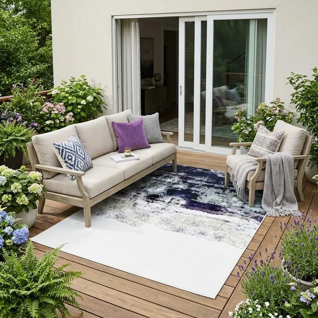 5' X 8' Blue And Charcoal Geometric Washable Indoor Outdoor Area Rug Homeroots Outdoor