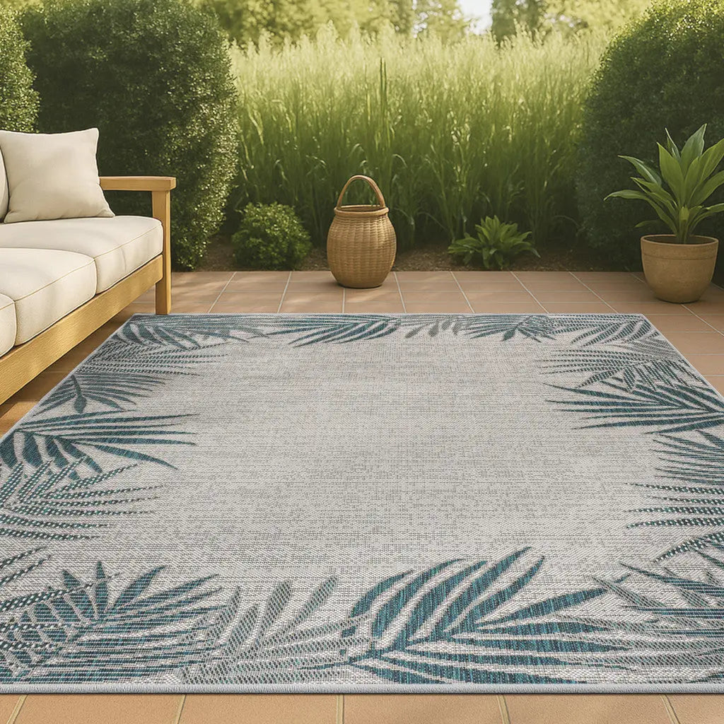 5' X 8' Blue And Cream Floral Indoor Outdoor Area Rug - GreatEagleInc