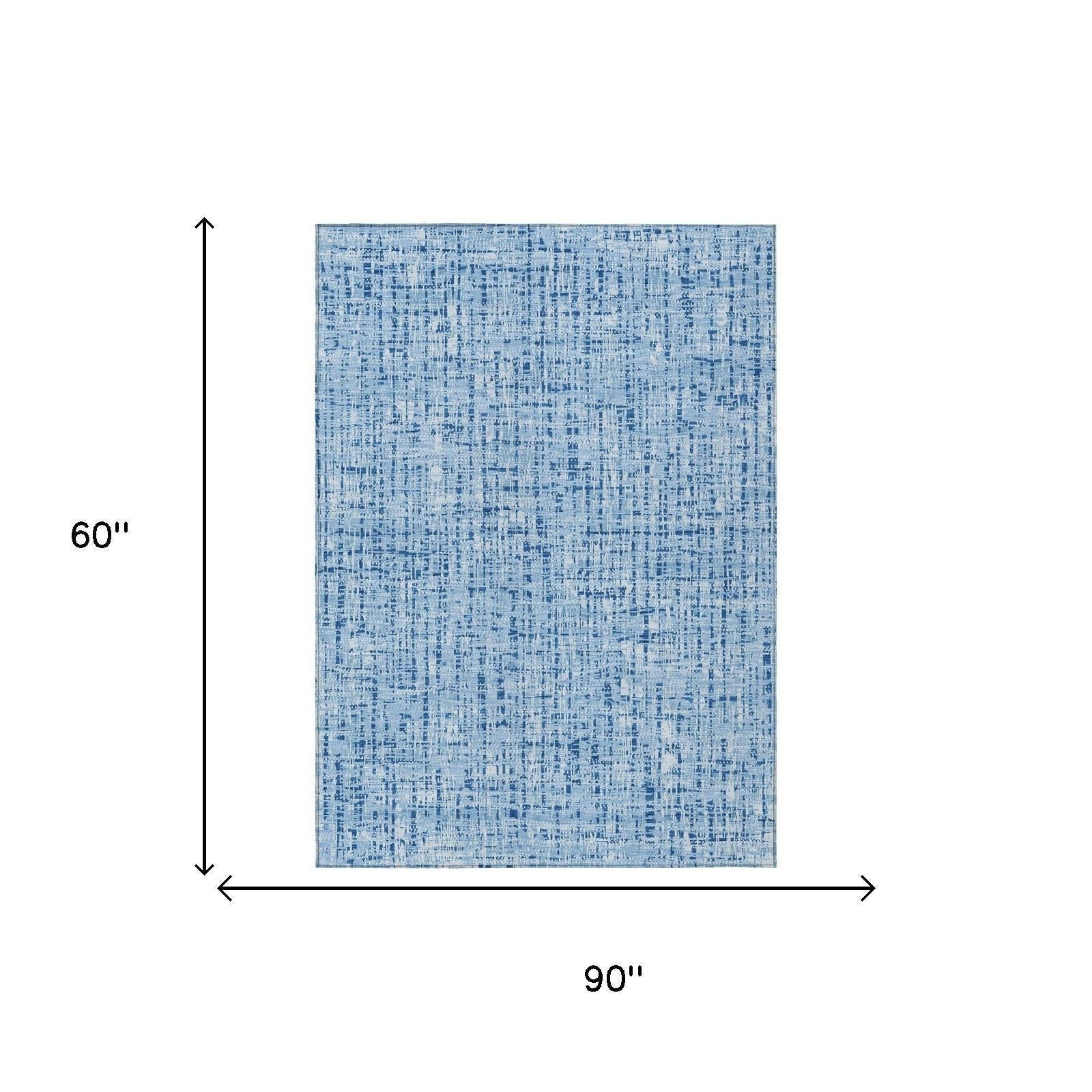 5' X 8' Blue And Denim Blue Abstract Washable Indoor Outdoor Area Rug Homeroots Outdoor