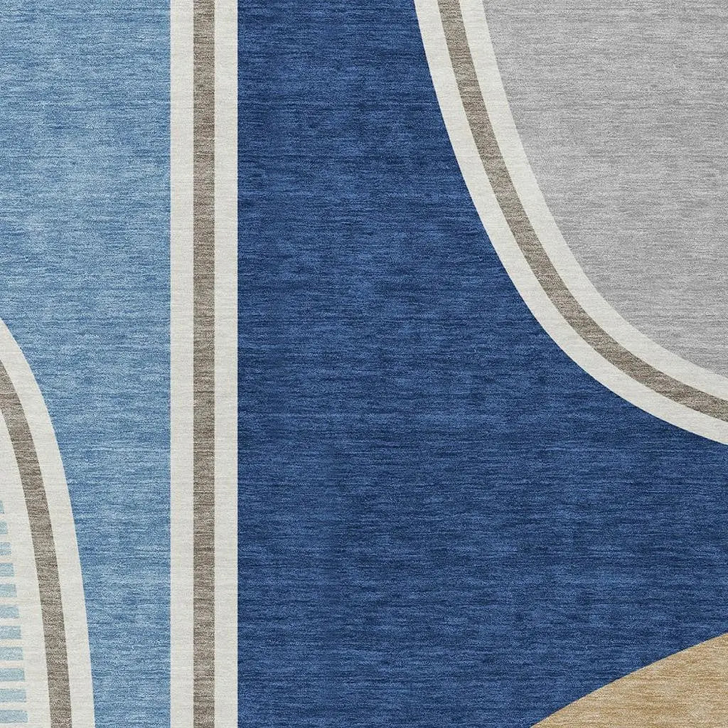 5' X 8' Blue And Denim Blue Geometric Washable Indoor Outdoor Area Rug Homeroots Outdoor