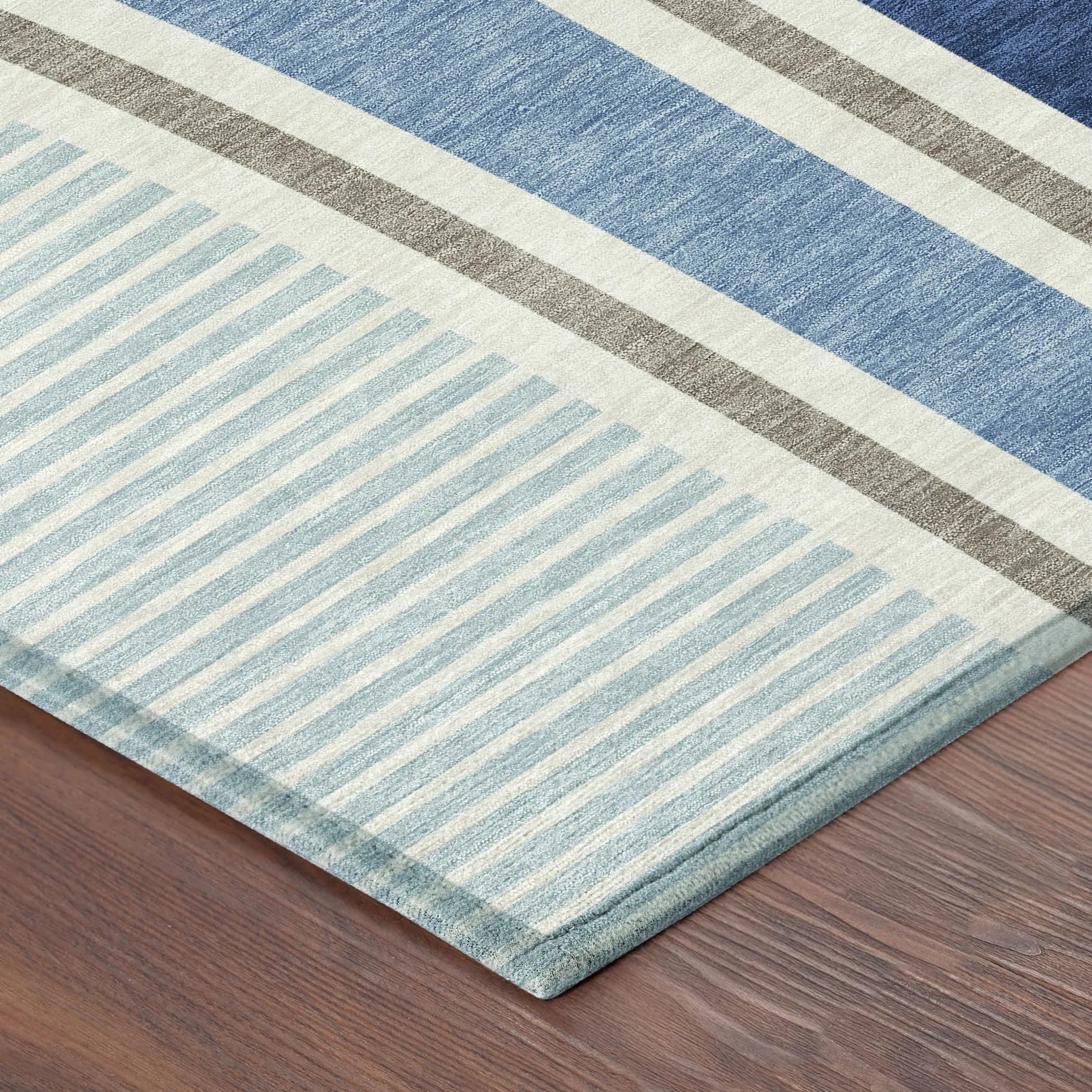 5' X 8' Blue And Denim Blue Geometric Washable Indoor Outdoor Area Rug Homeroots Outdoor
