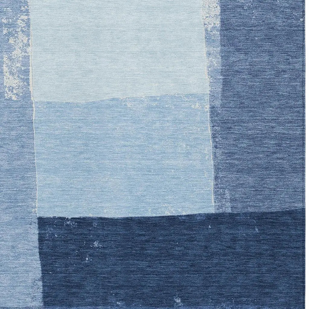 5' X 8' Blue And Denim Blue Geometric Washable Indoor Outdoor Area Rug Homeroots Outdoor